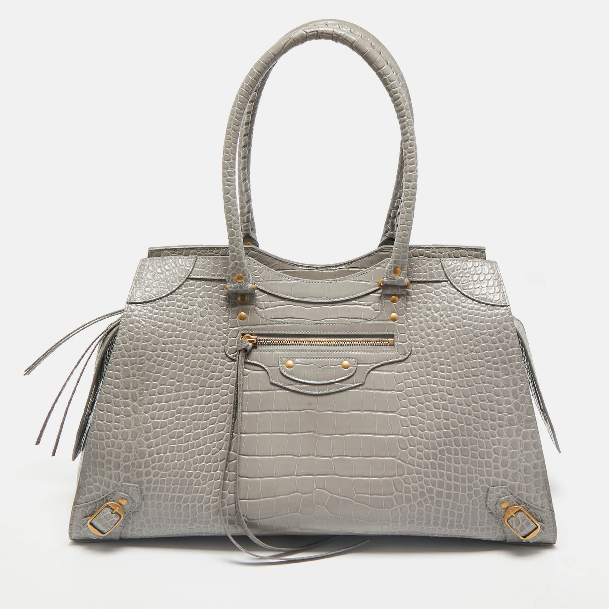 

Balenciaga Grey Croc Embossed Leather Large Neo Classic Tote