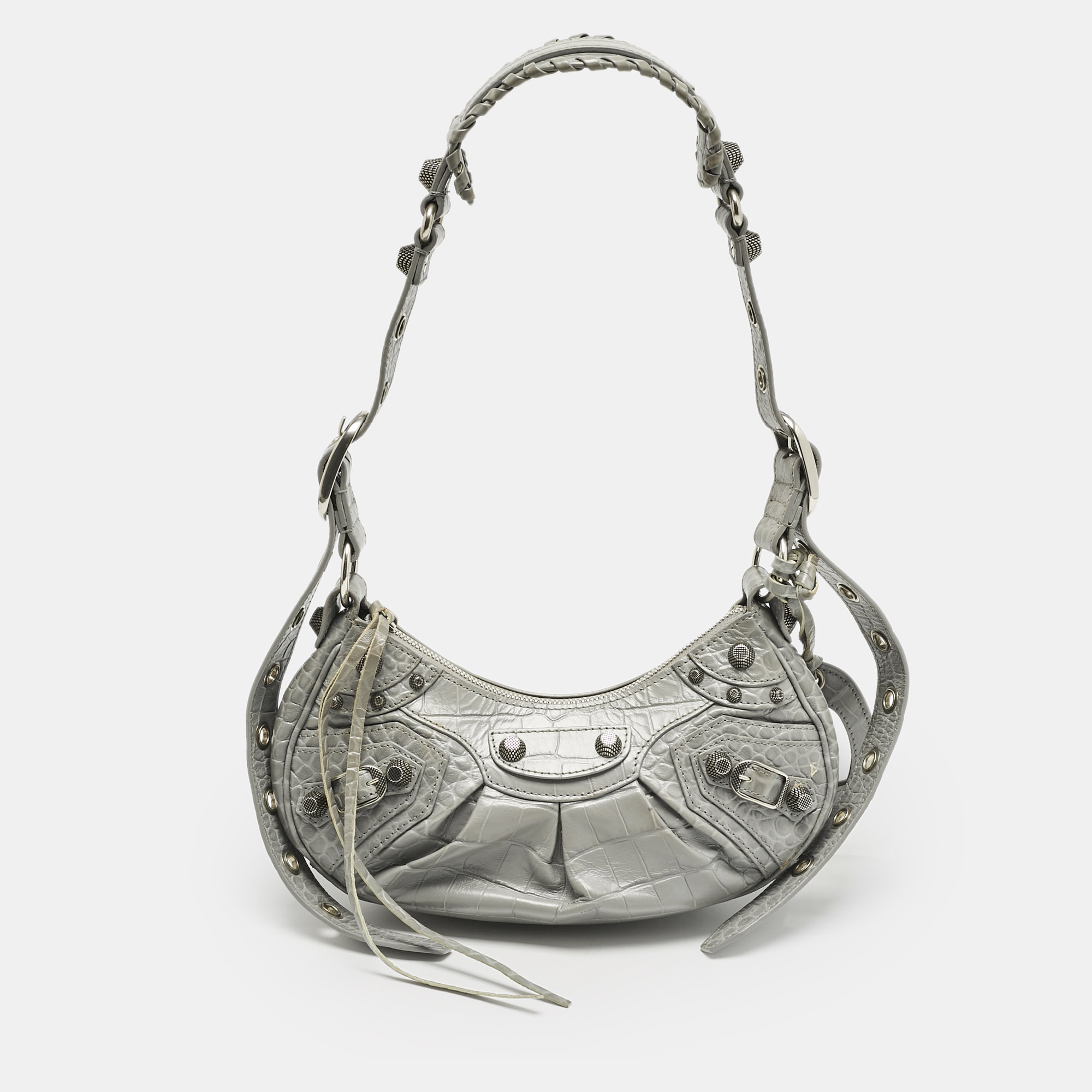

Balenciaga Grey Croc Embossed Leather  Le Cagole Shoulder Bag