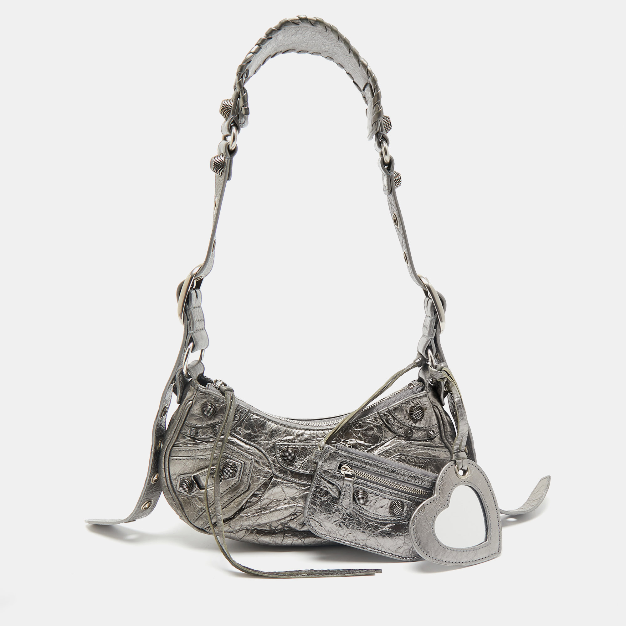 

Balenciaga Metallic Grey Leather  Le Cagole Shoulder Bag