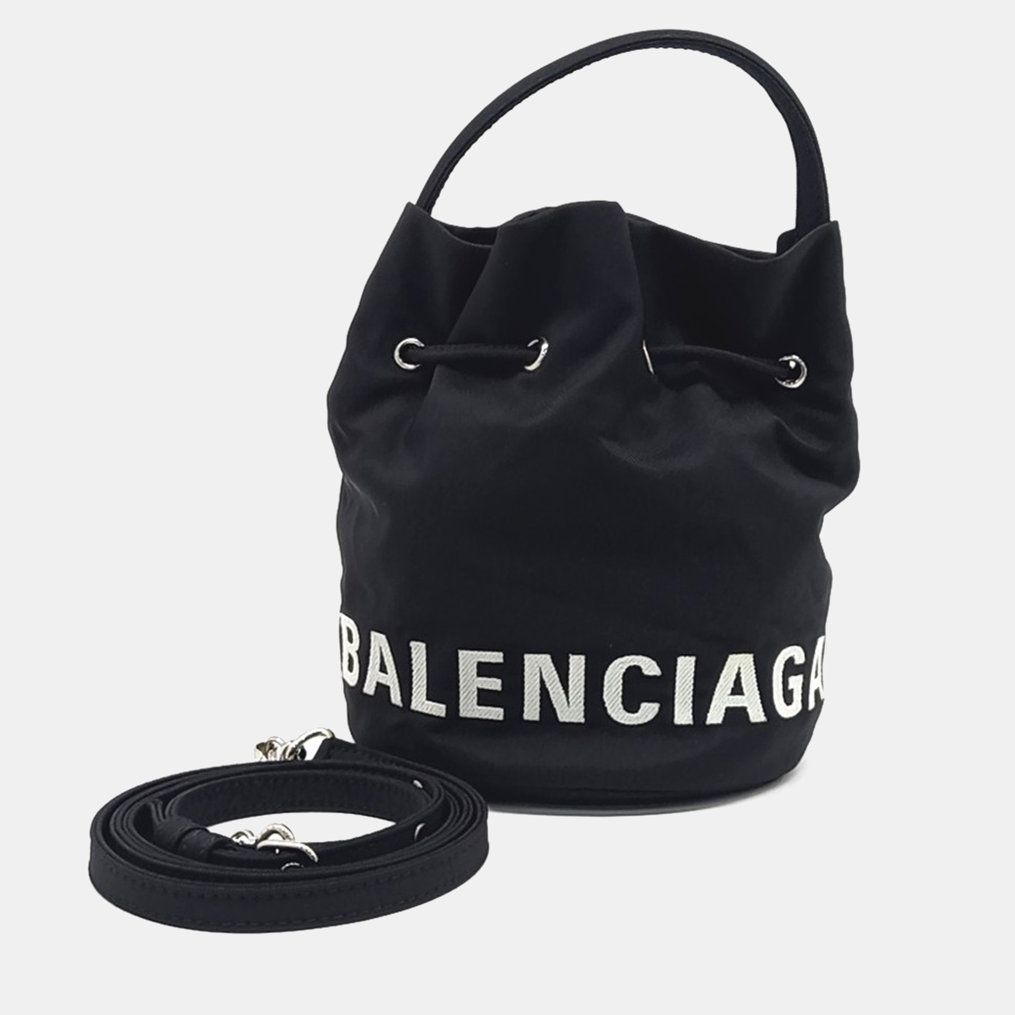 

Balenciaga Black Fabric Wheel Drawstring Bucket Bag