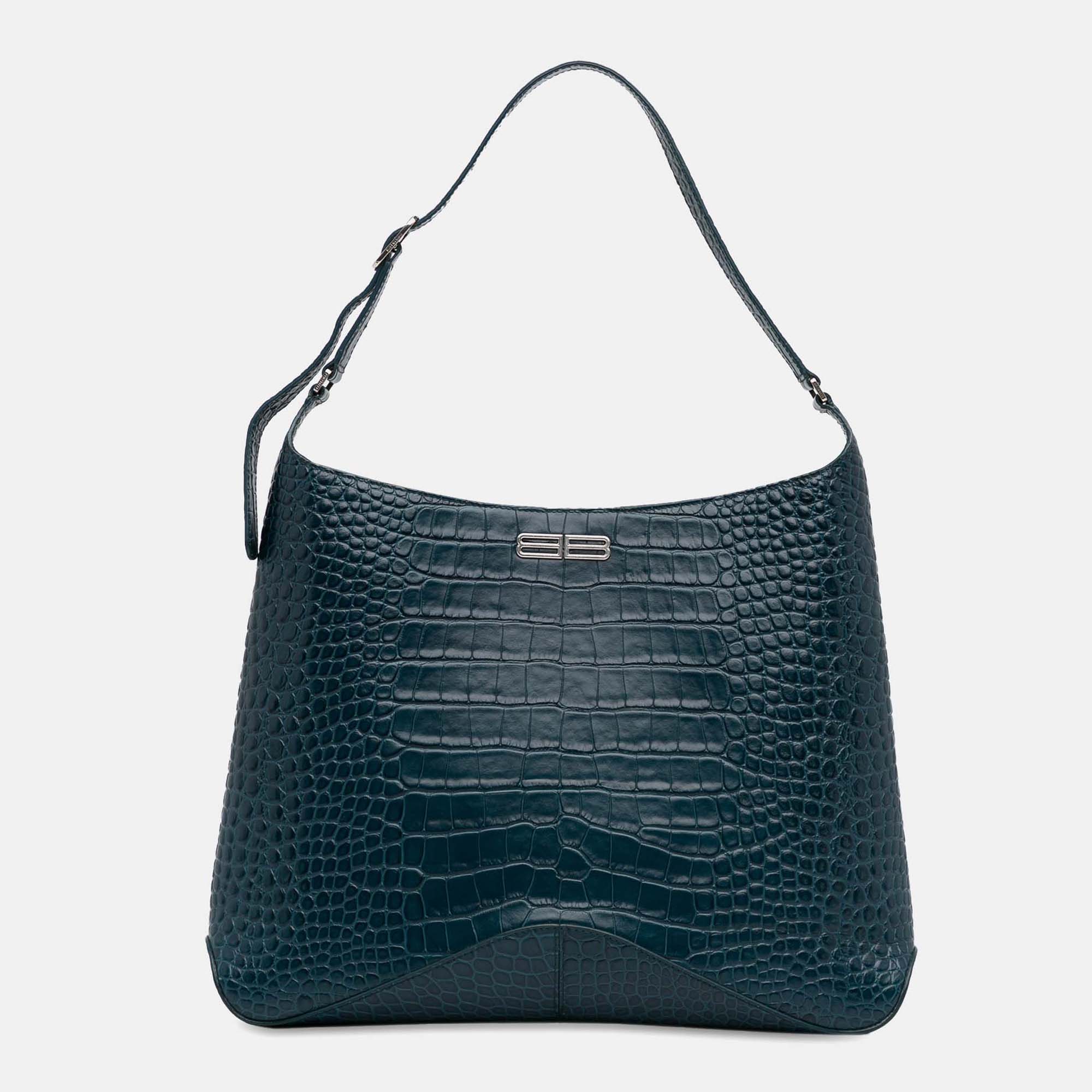 

Balenciaga Blue Crocodile Embossed Shoulder Bag