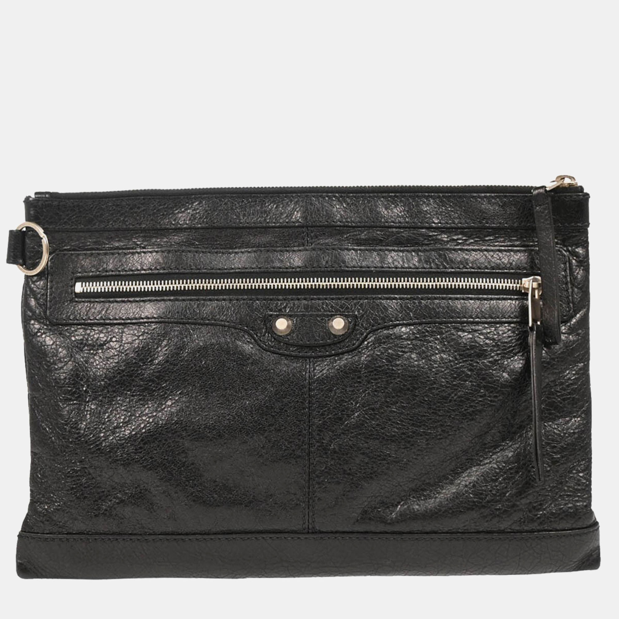 

Balenciaga Black Lambskin Clip  Clutch Bag