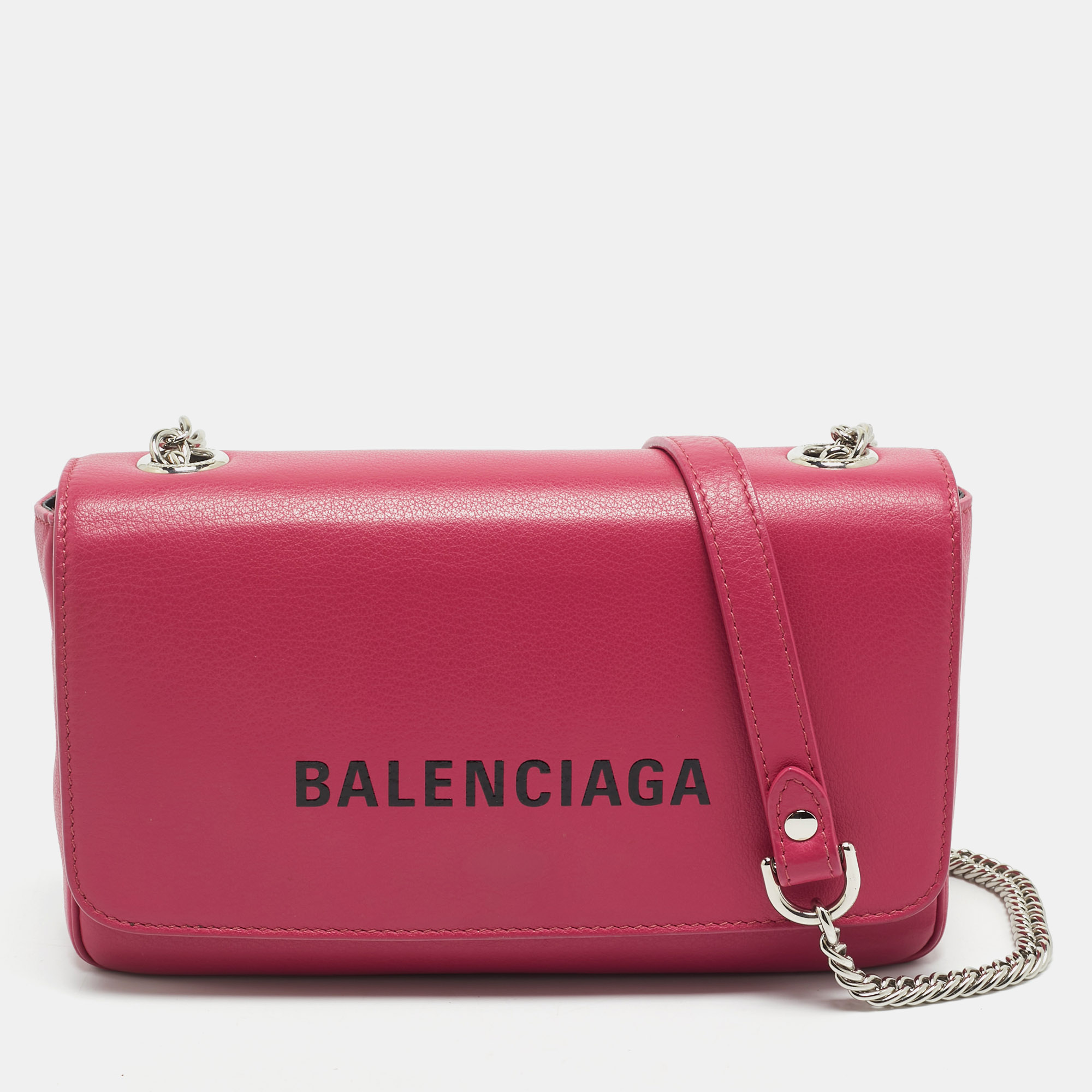 

Balenciaga Pink Leather Logo Everyday Flap Shoulder Bag
