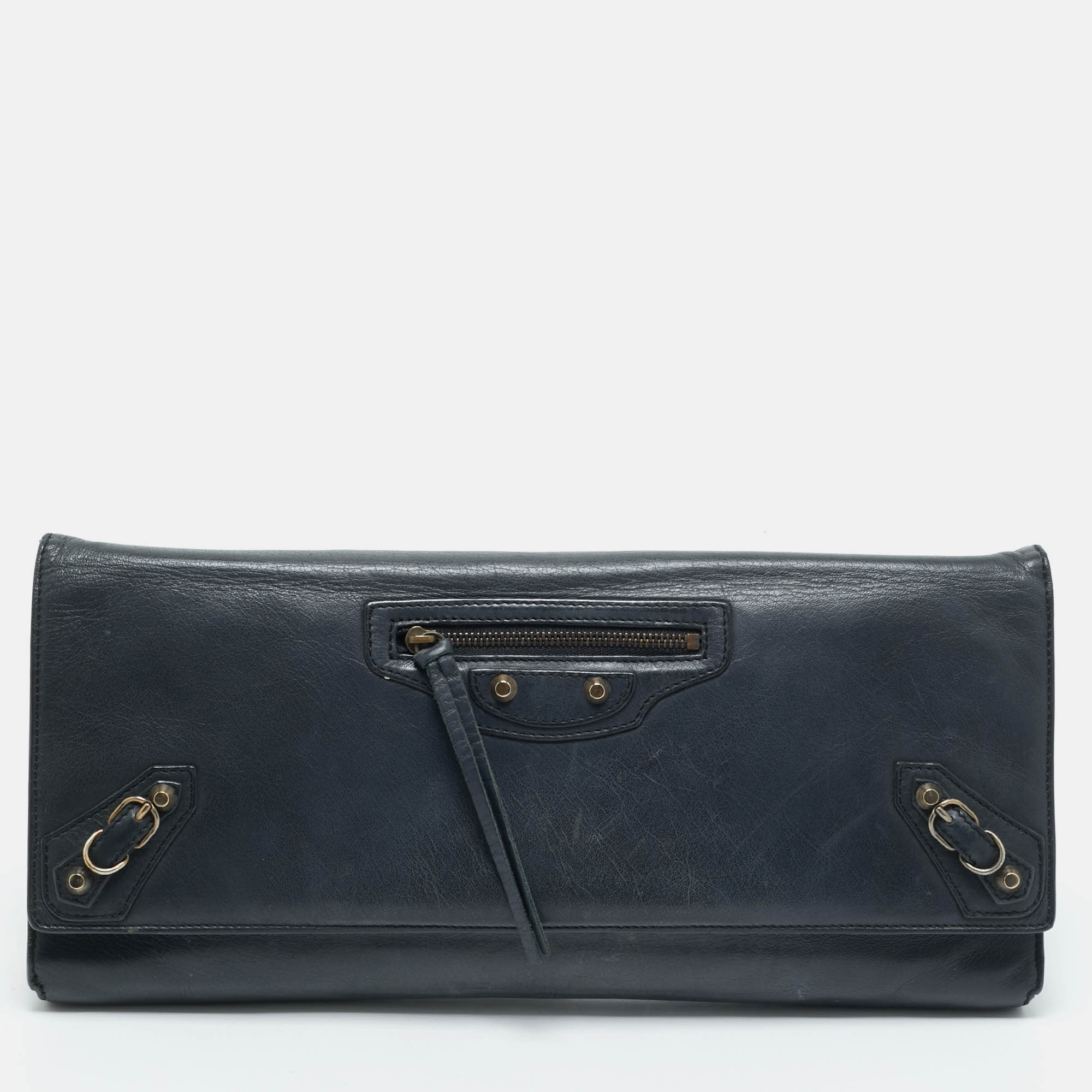 

Balenciaga Navy Blue Leather Papier Long Clutch