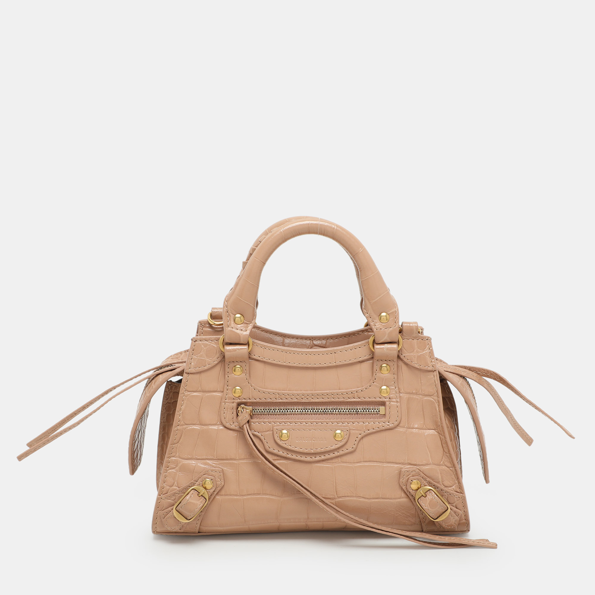 

Balenciaga Beige Croc Embossed Leather Mini Neo Classic City Satchel