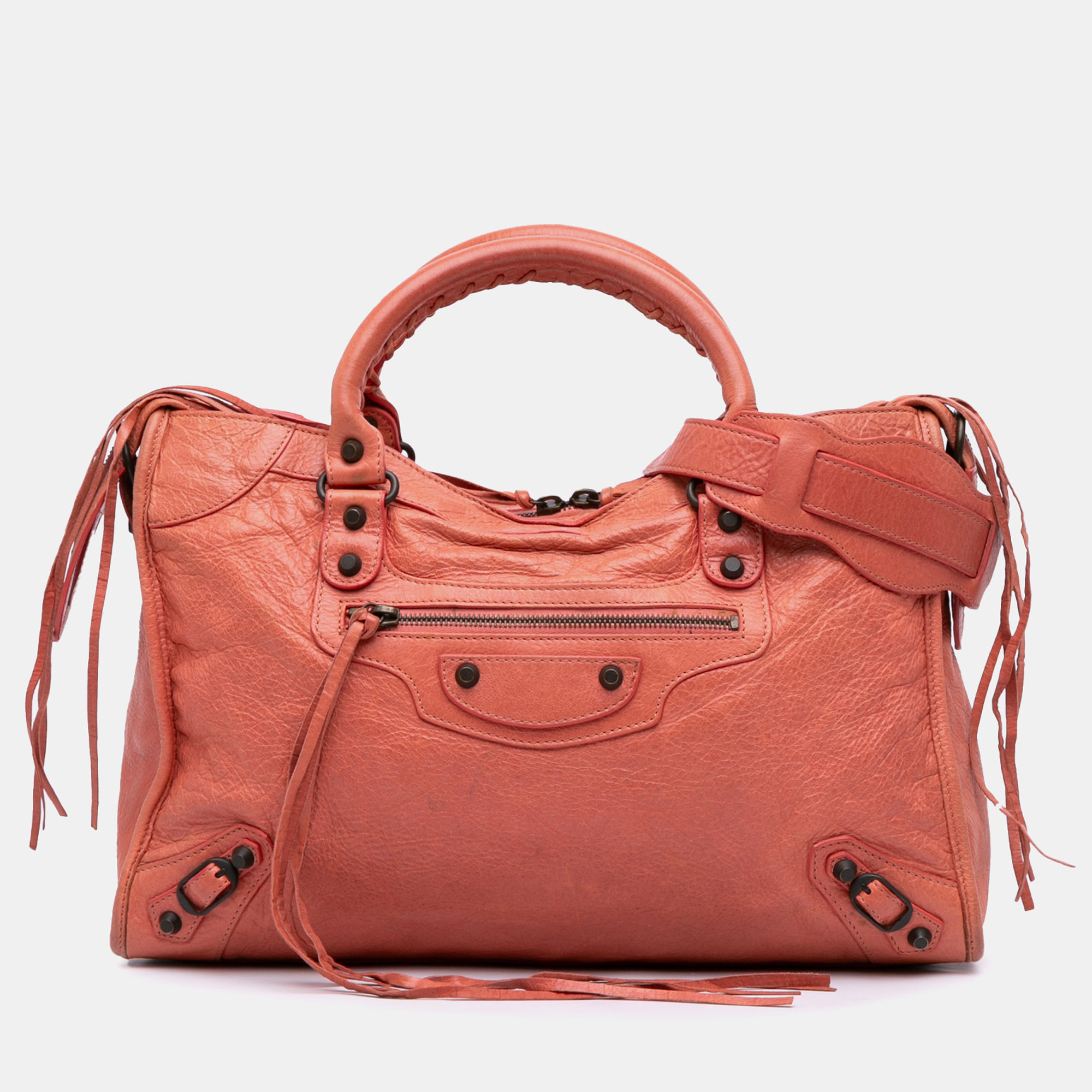 

Balenciaga Red Lambskin Motocross Classic City Satchel