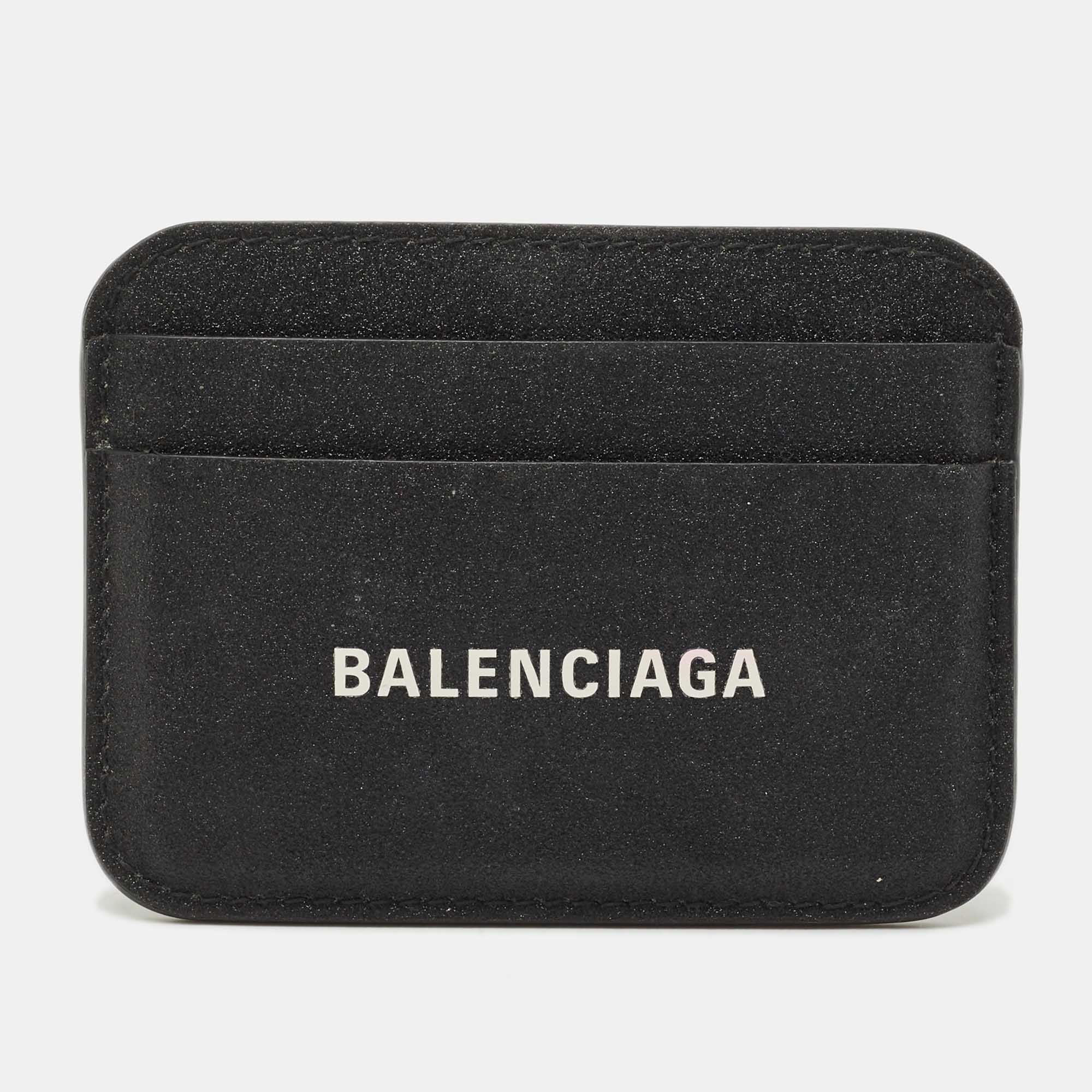 

Balenciaga Black Glitter Leather Logo Card Holder