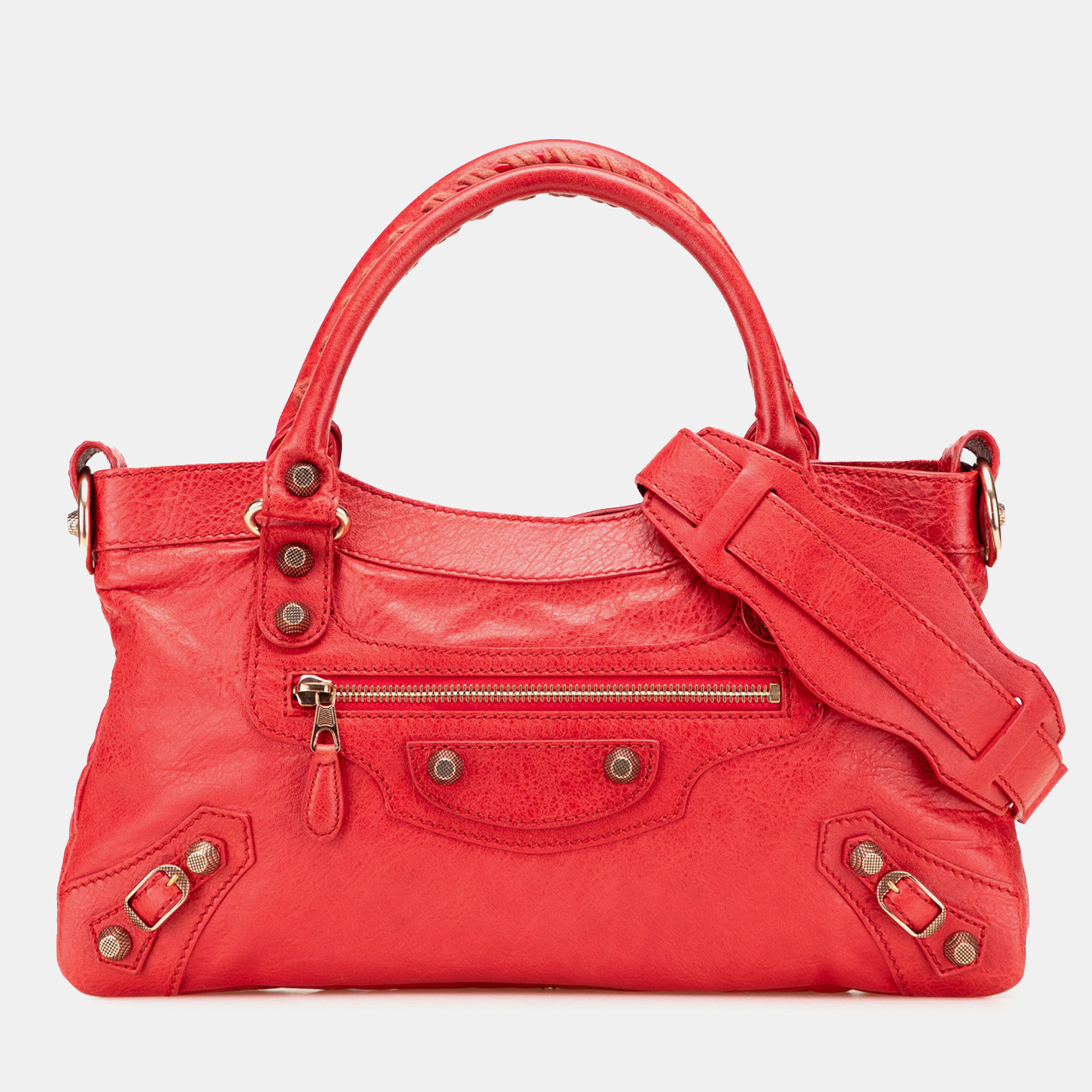 

Balenciaga Red Lambskin Motocross Classic First Giant 12 Satchel