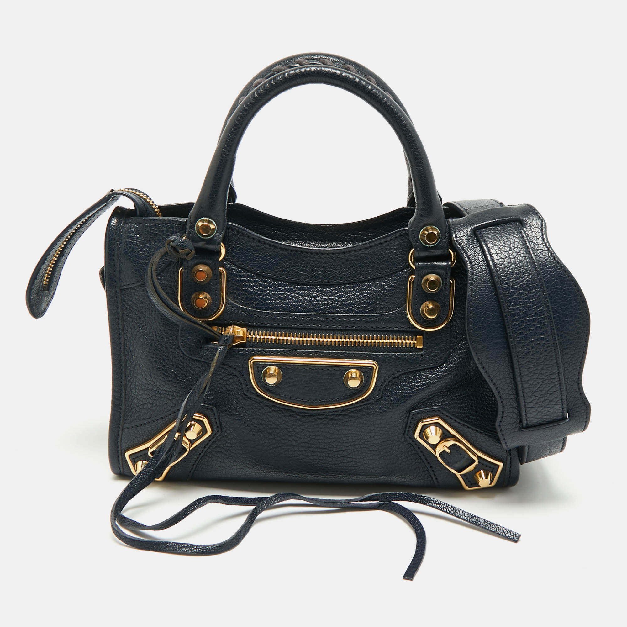 

Balenciaga Navy Blue Leather Mini Metallic Edge Classic City Bag
