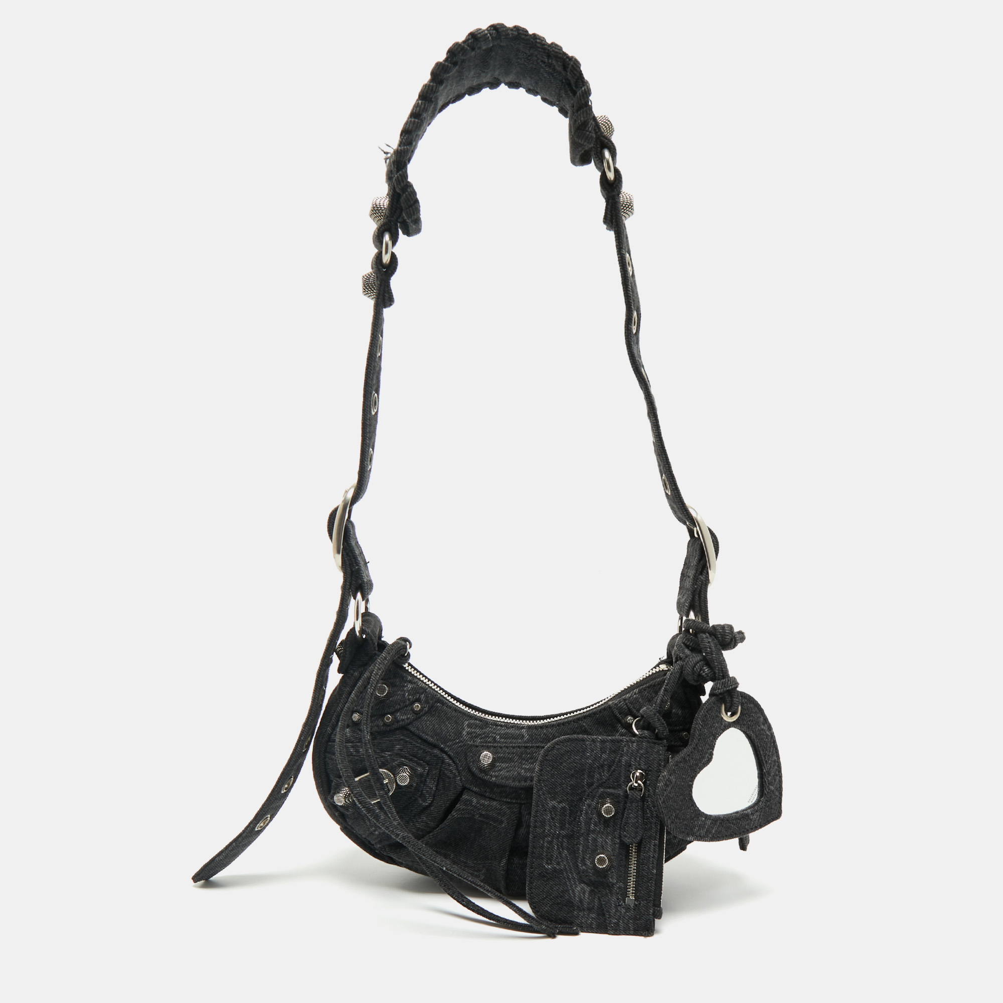 

Balenciaga Black Denim Monogram  Le Cagole Shoulder Bag