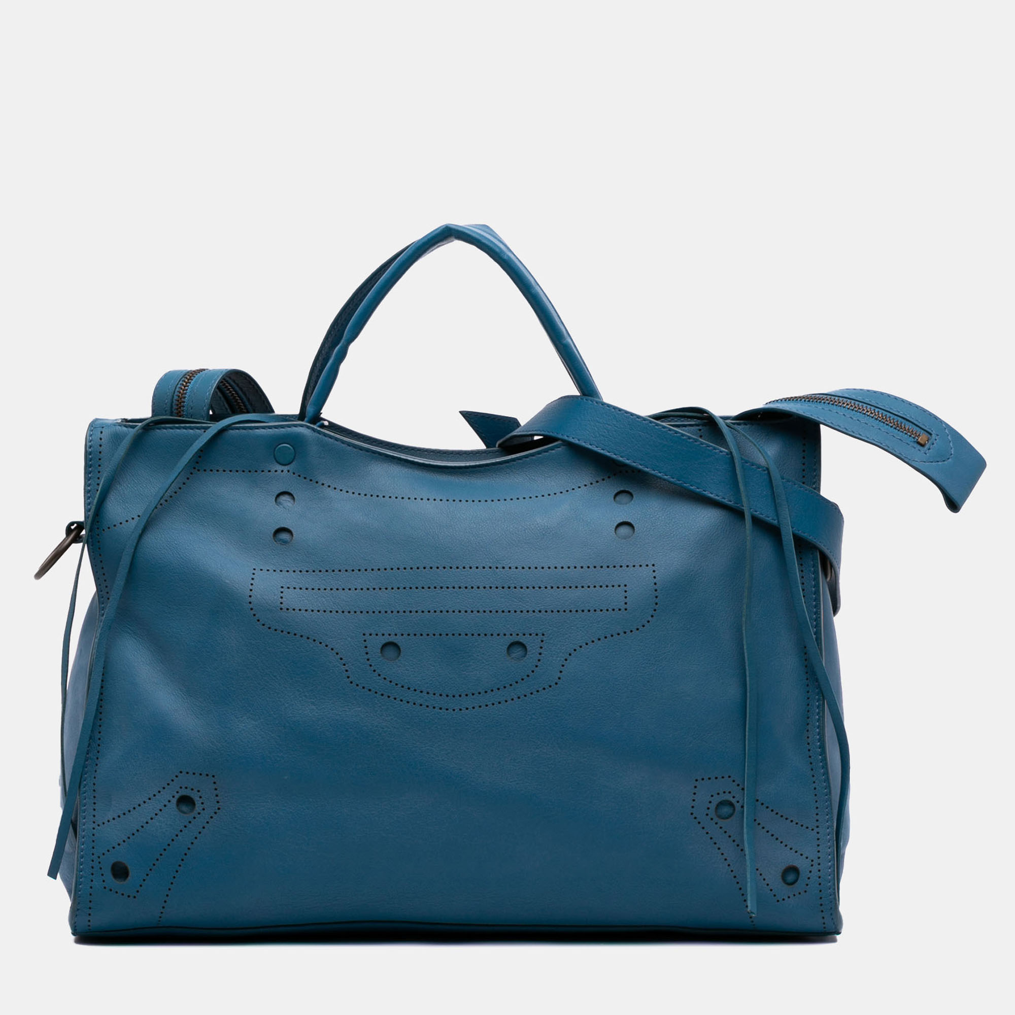 

Balenciaga Blue Leather Motocross Blackout City Satchel