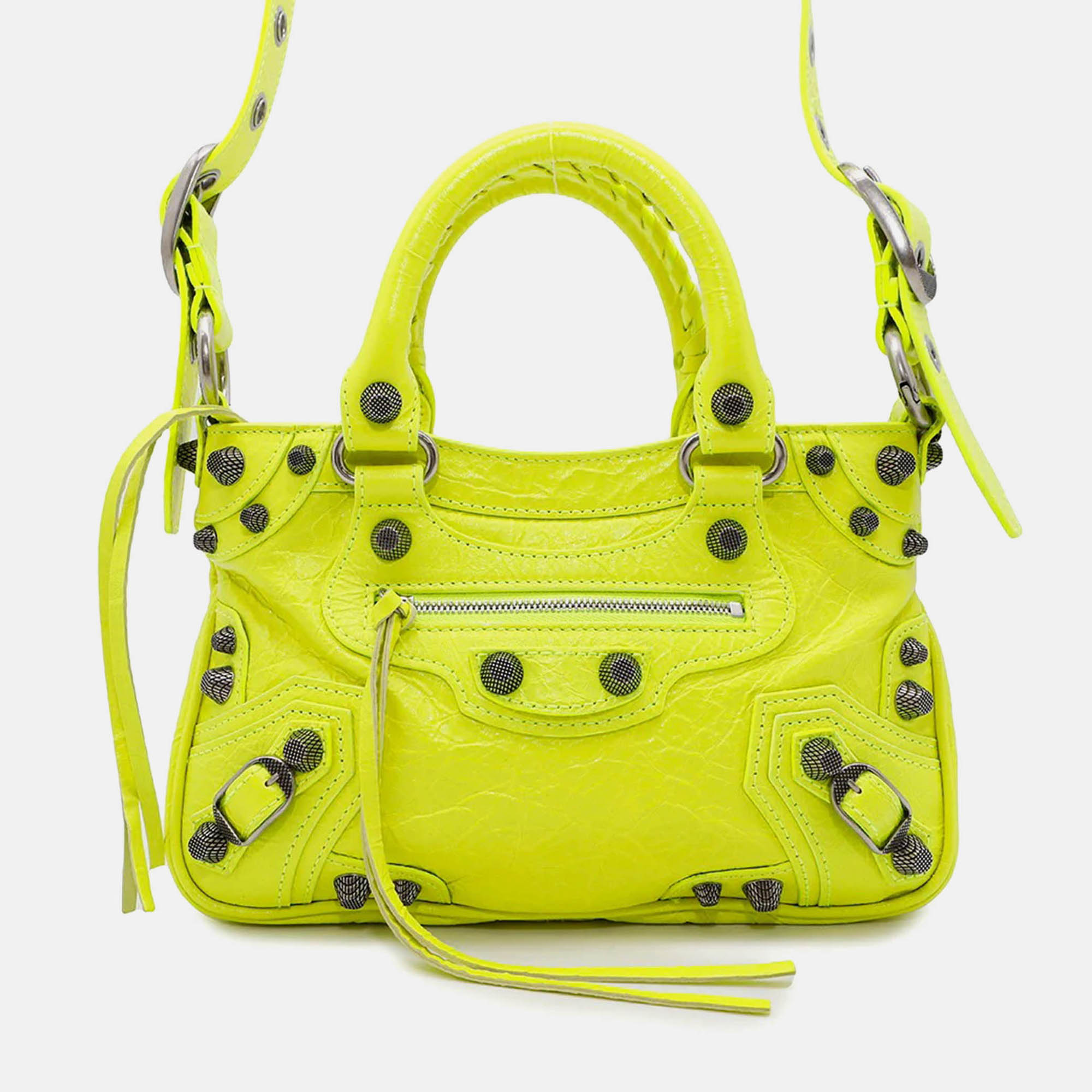 

Balenciaga Neo Cagole Small Shocking Yellow Arena Lambskin Shoulder Bag