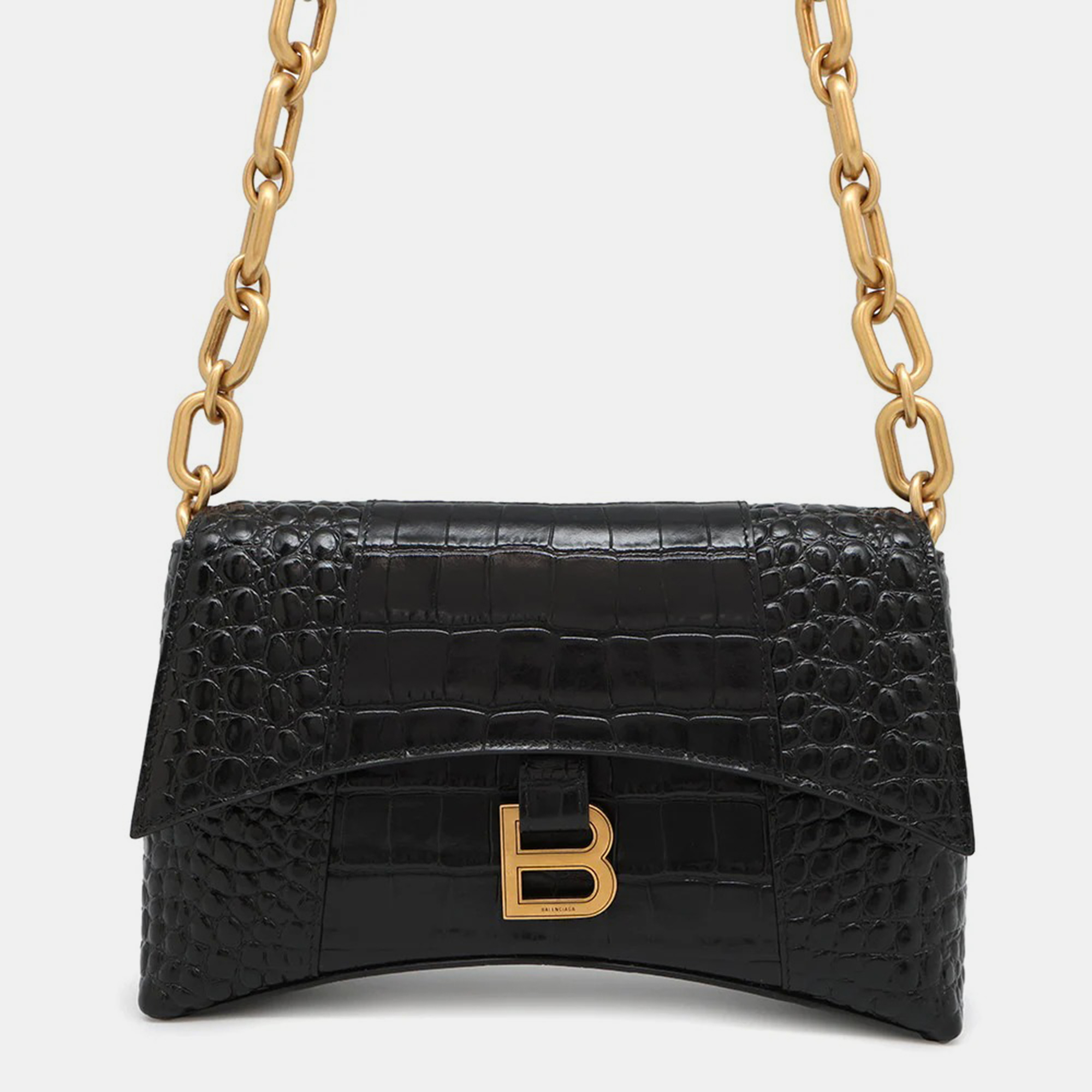 

Balenciaga Downtown  Chainshoulder Bag Black Croco Embossed Leather
