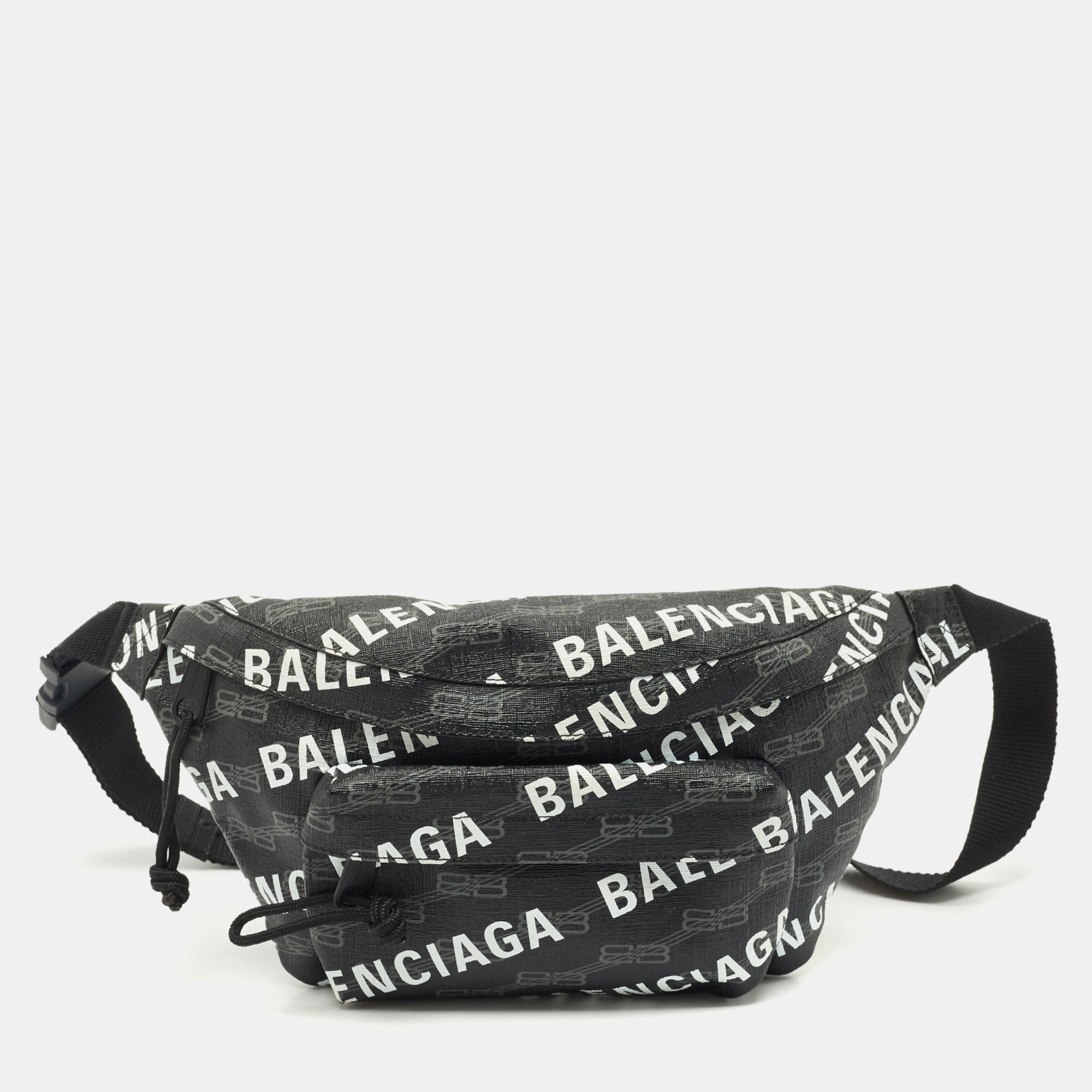 

Balenciaga Black BB Monogram Coated Canvas Logo  Signature Belt Bag