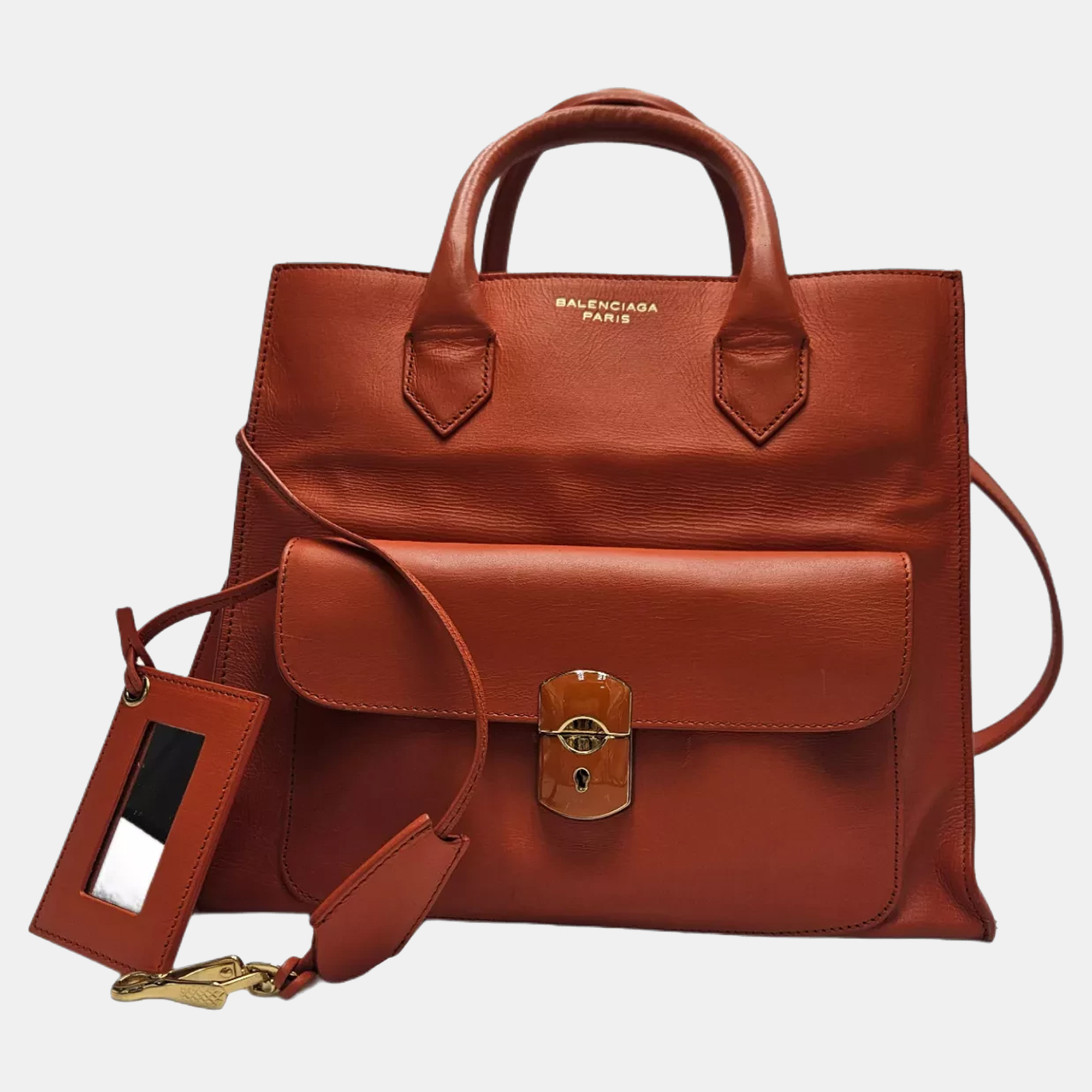 

Balenciaga Padlock All Afternoon Tangerine Leather Tote Bag, Orange