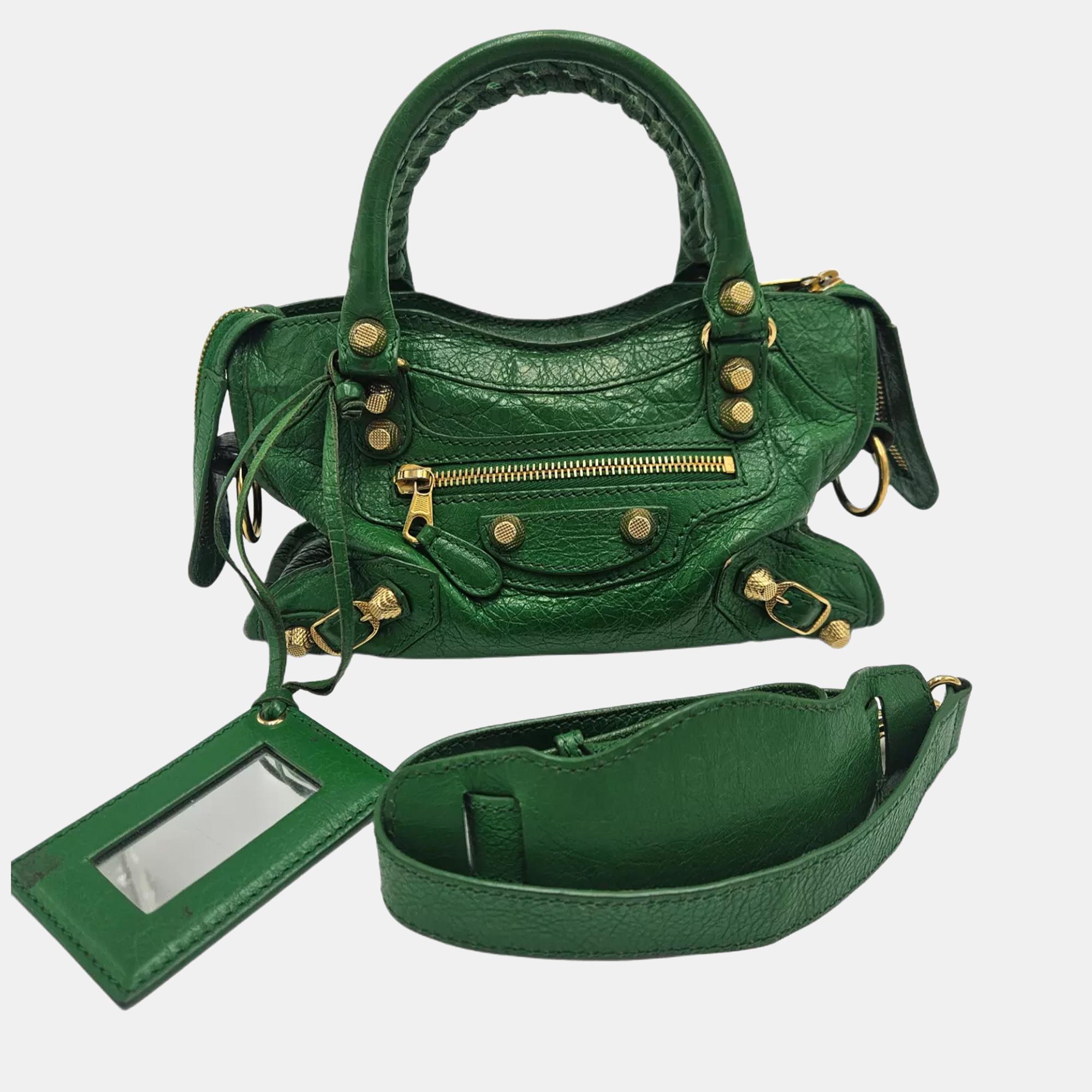 

Balenciaga Mini Classic City Green Leather Edge Top Handle Bag