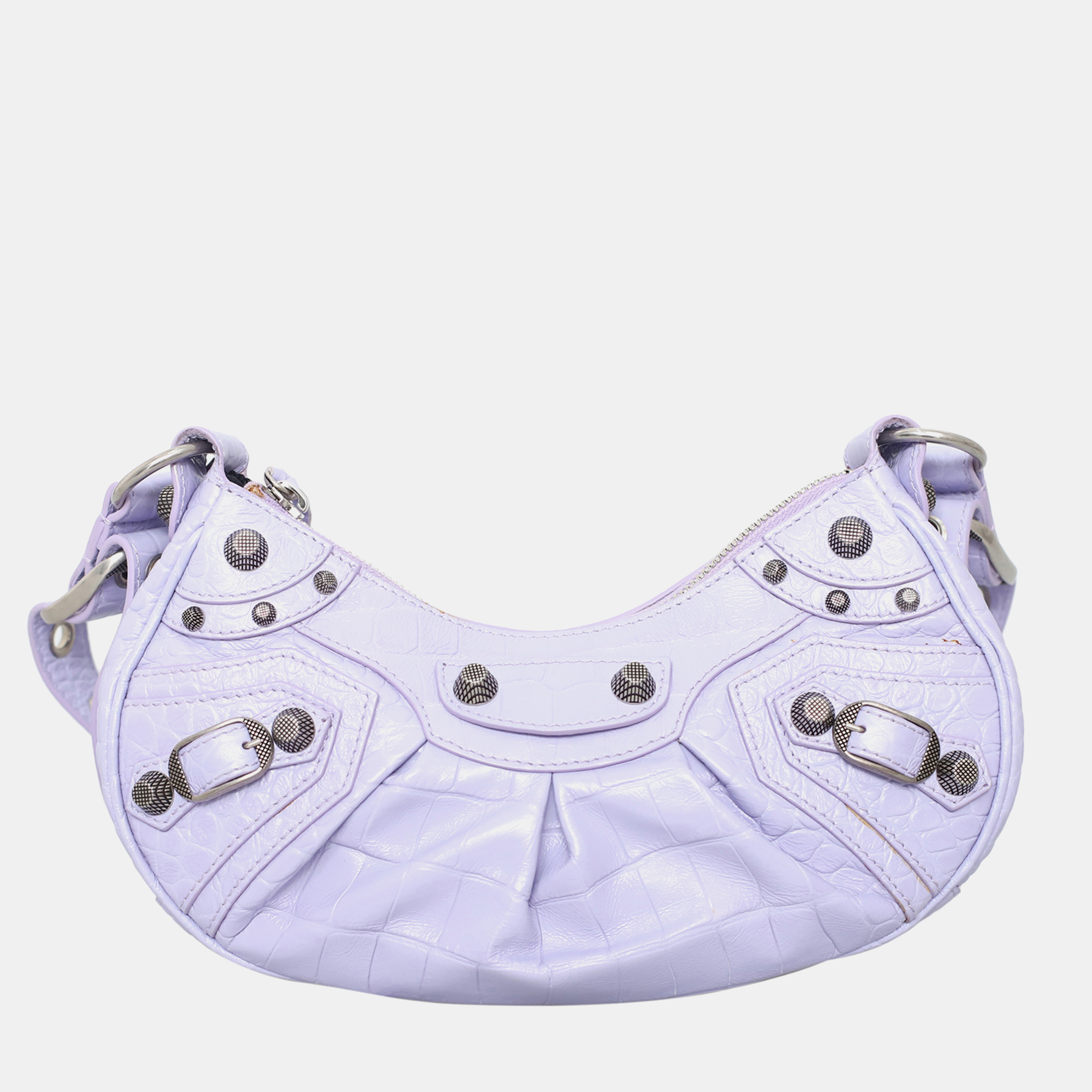 

Balenciaga Le Cagole  Croco Embossed Shoulder Bag, Purple