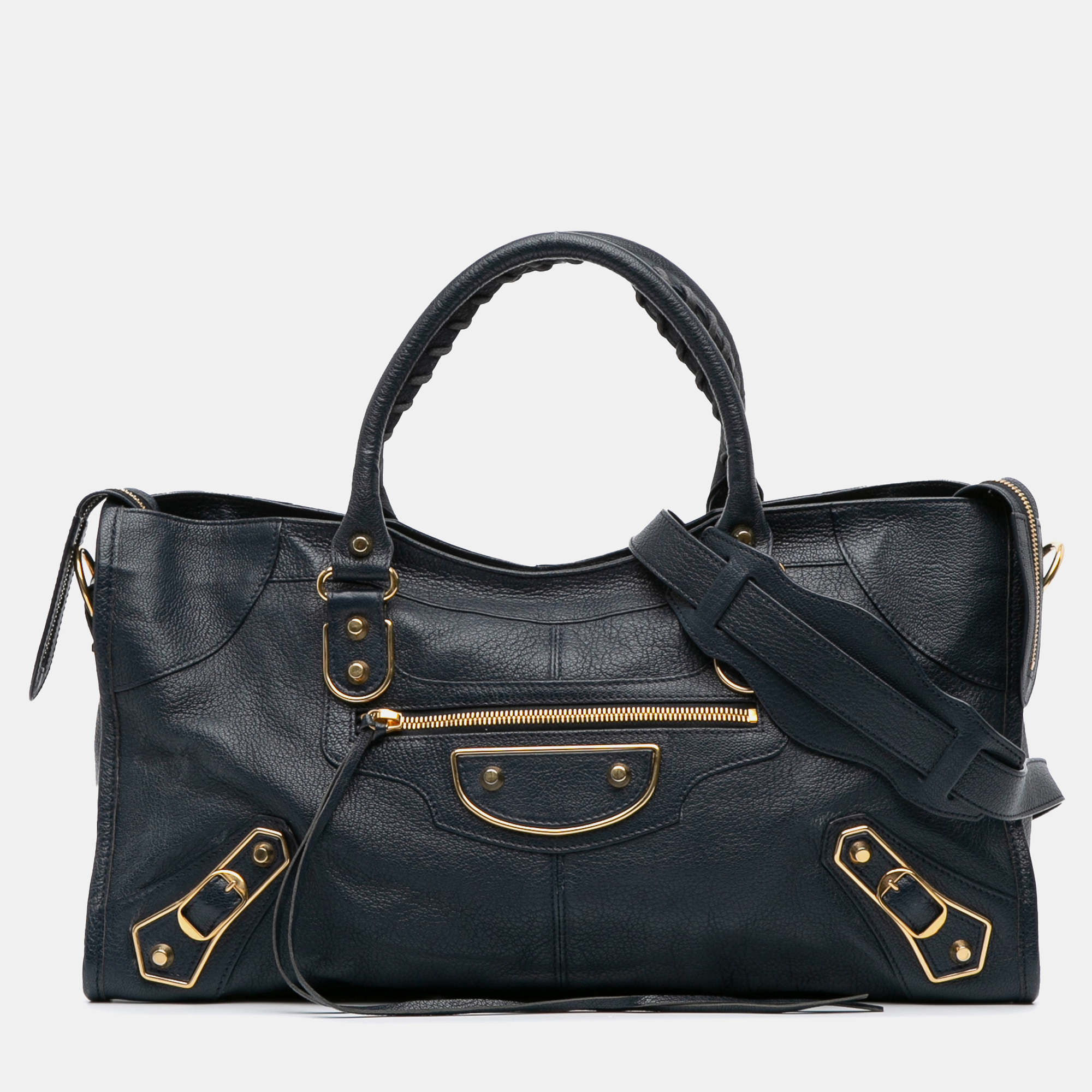 

Balenciaga Navy Blue Goatskin Motocross Classic Metallic Edge Part Time Satchel