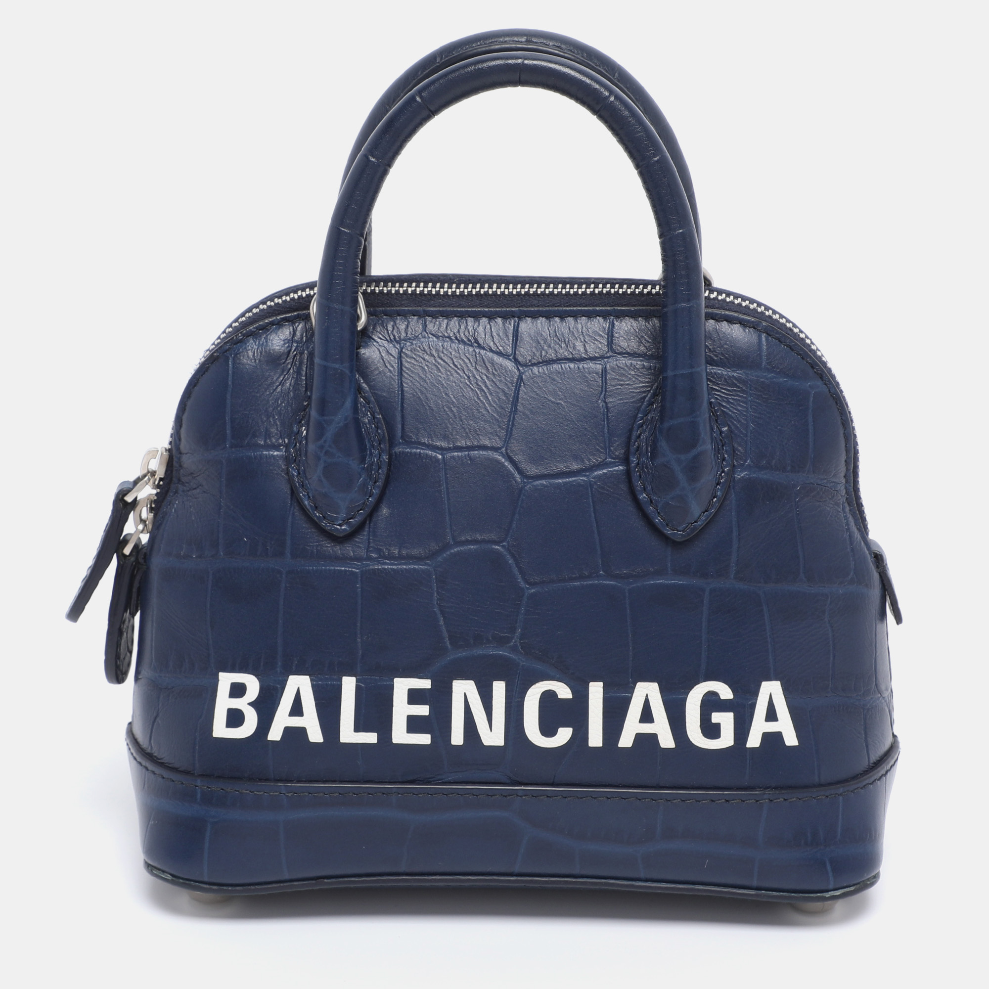 

Balenciaga Blue Croc Embossed Leather  Ville Satchel