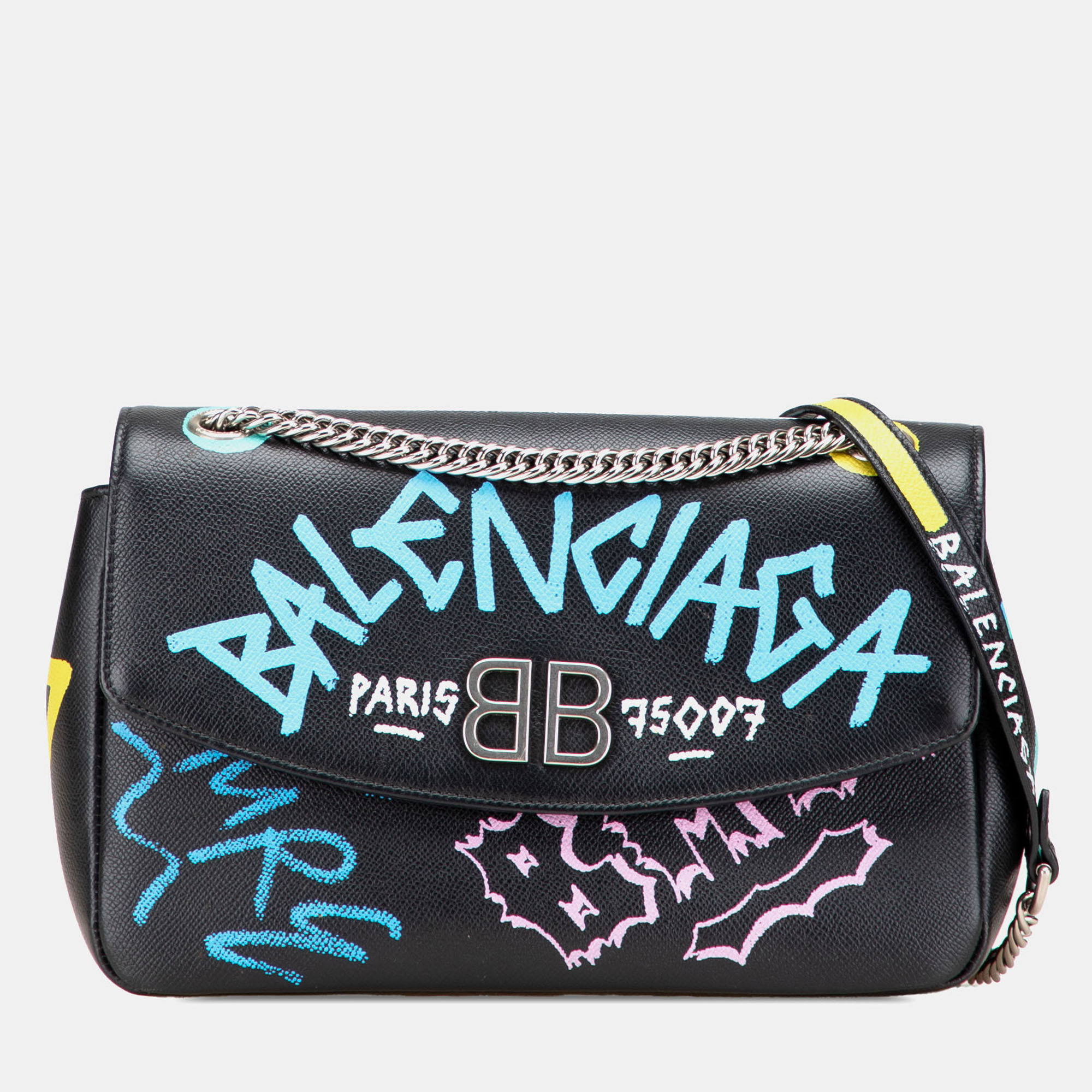 

Balenciaga Black  Grained Calfskin Graffiti BB Round Crossbody