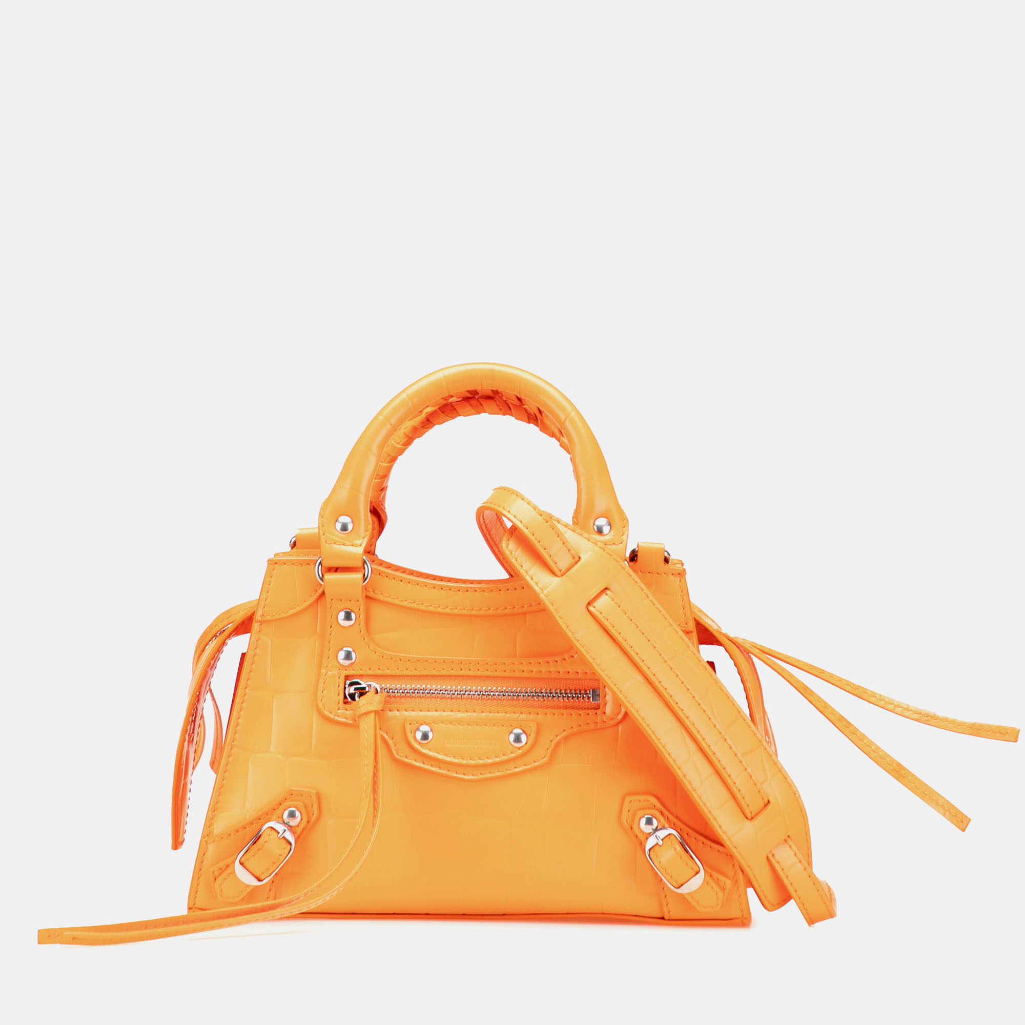 

Balenciaga Orange Mini Croc Embossed Calfskin Neo Classic City