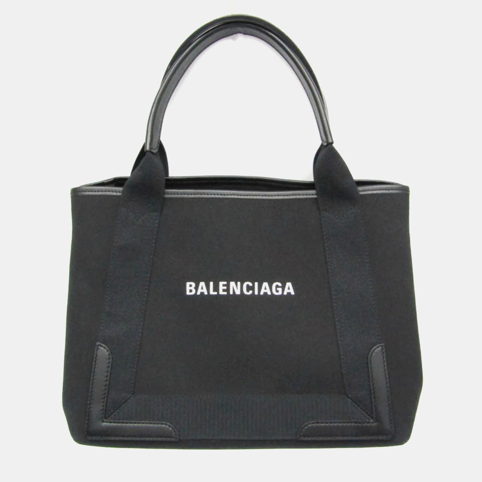 

Balenciaga Navy Cabas  Black Canvas Leather Tote Bag