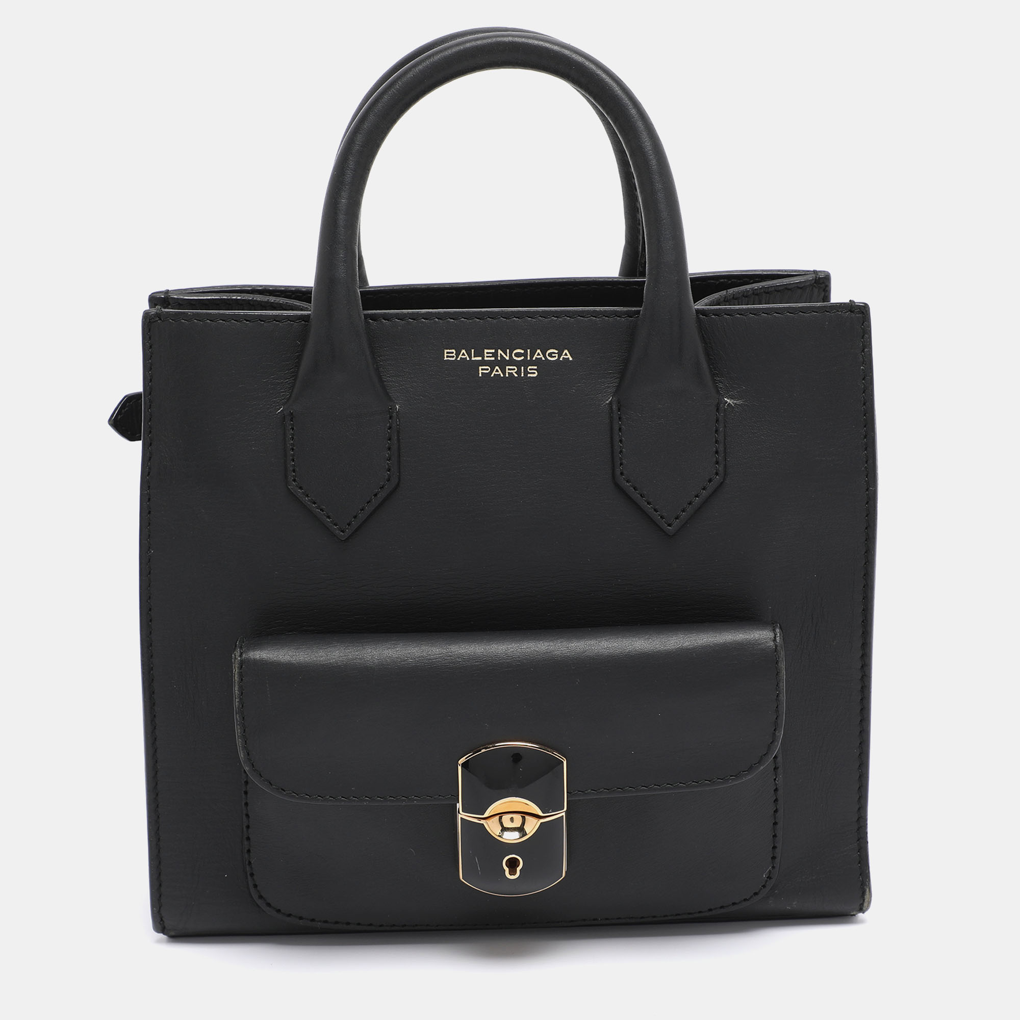 

Balenciaga Black Leather Mini Padlock All Afternoon Tote