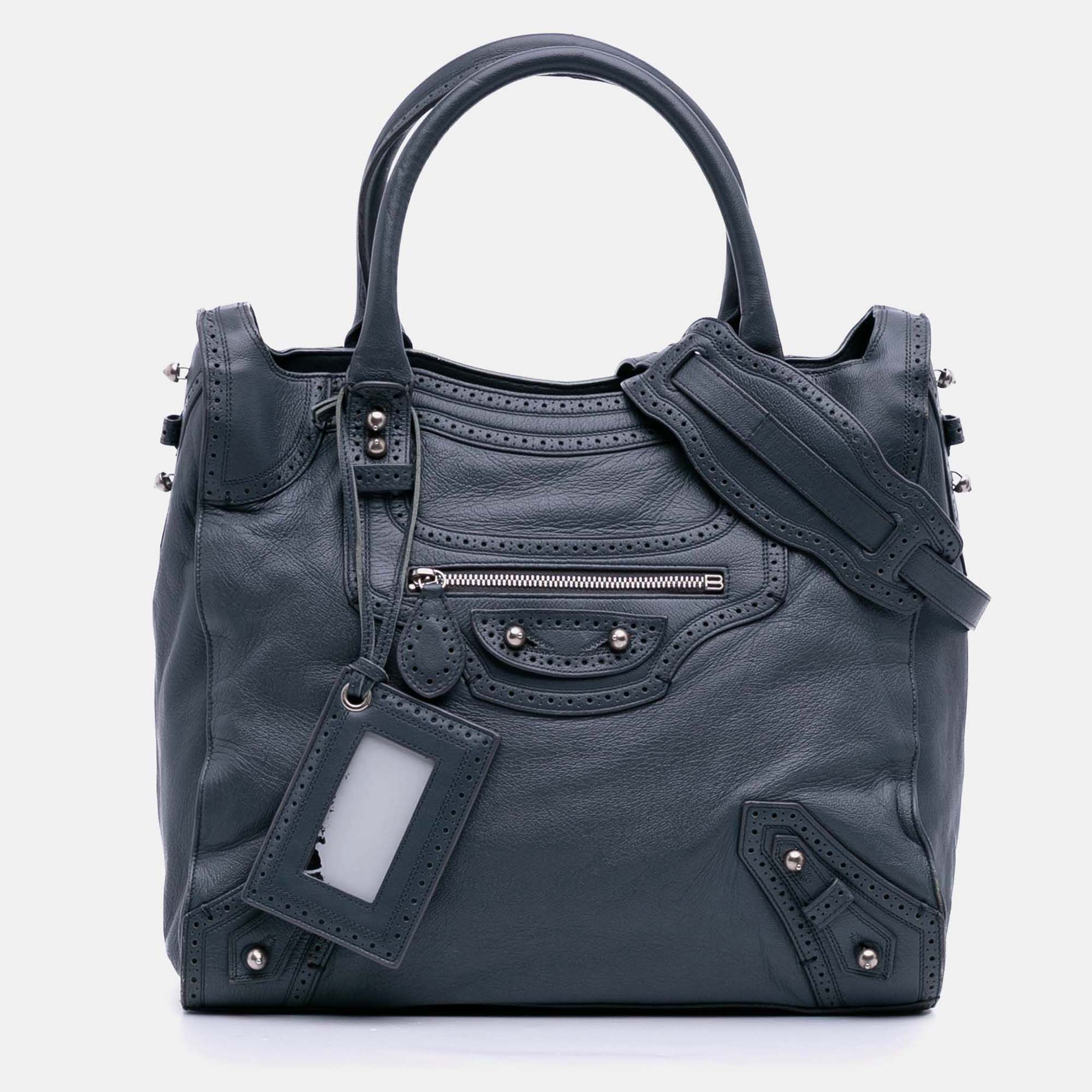 

Balenciaga Blue Lambskin Motocross Classic Riva Velo Satchel