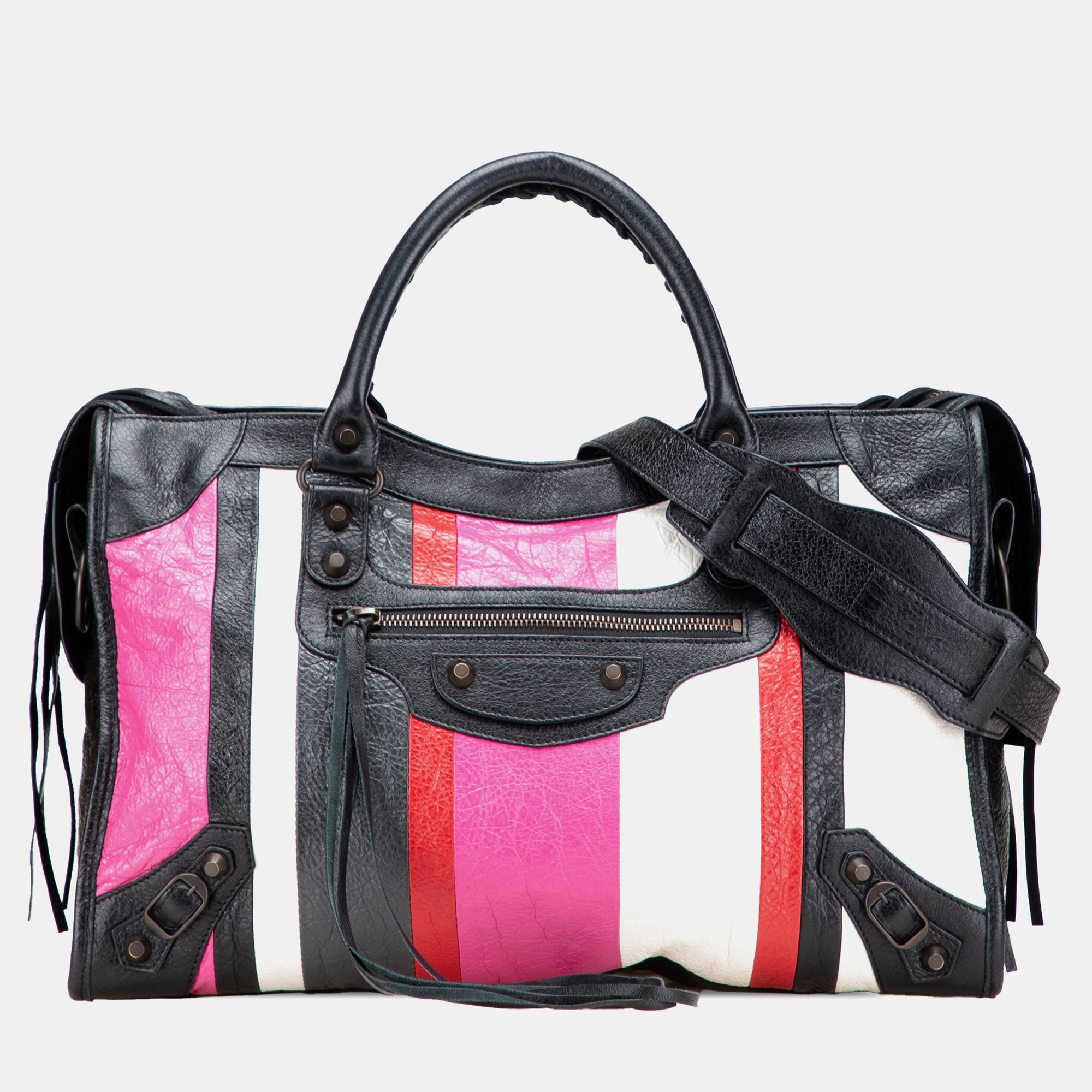 

Balenciaga Pink Lambskin Motocross Arena Multicolore Classic City Satchel