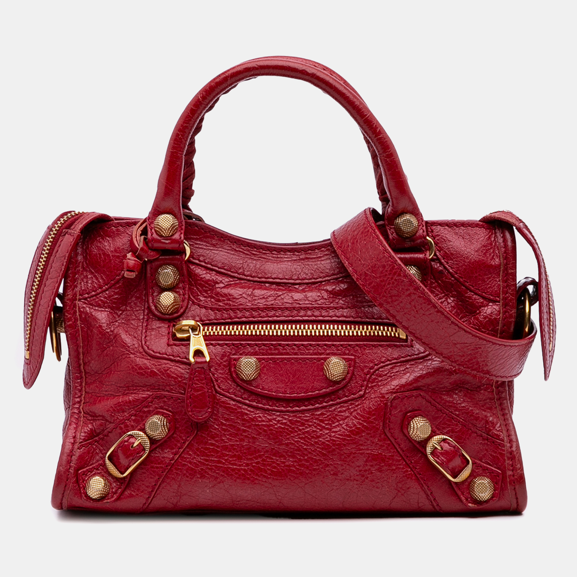 

Balenciaga Red Mini Lambskin Motocross City Giant 21 Satchel