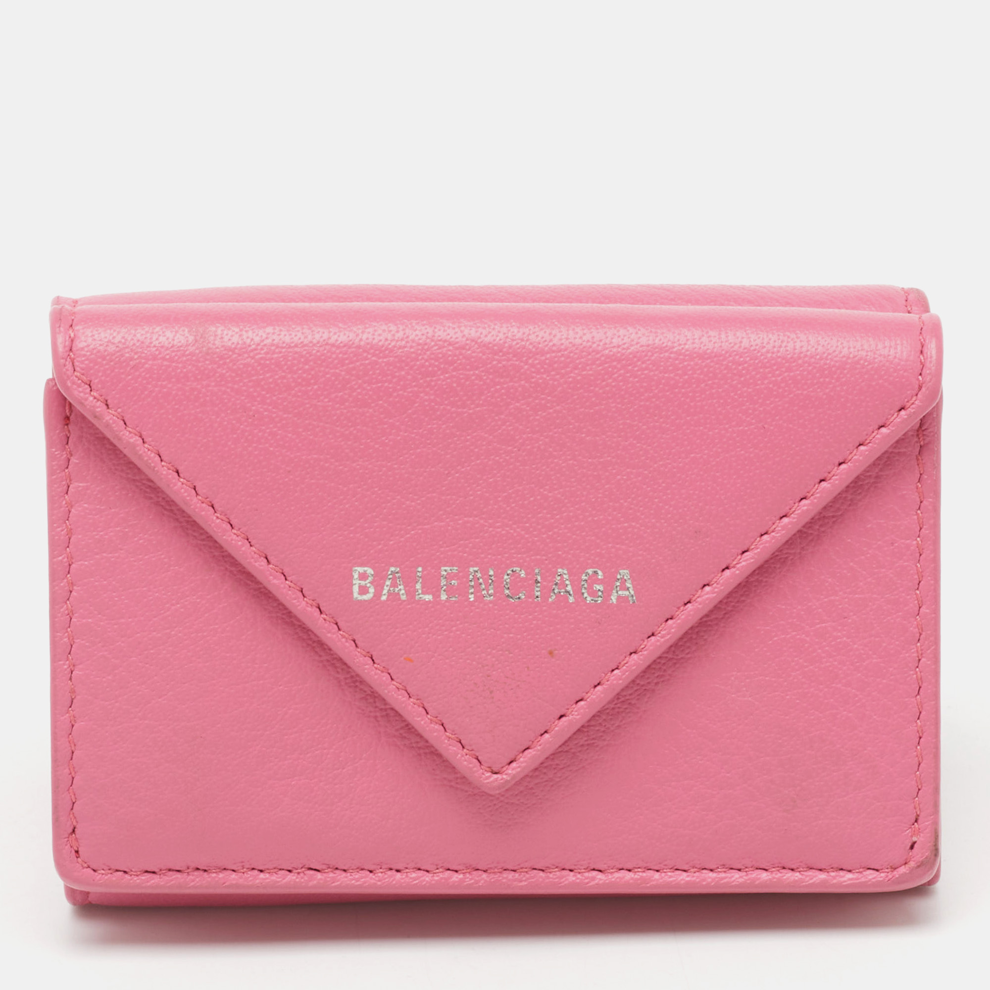 Pre-owned Balenciaga Pink Leather Mini Papier Flap Wallet