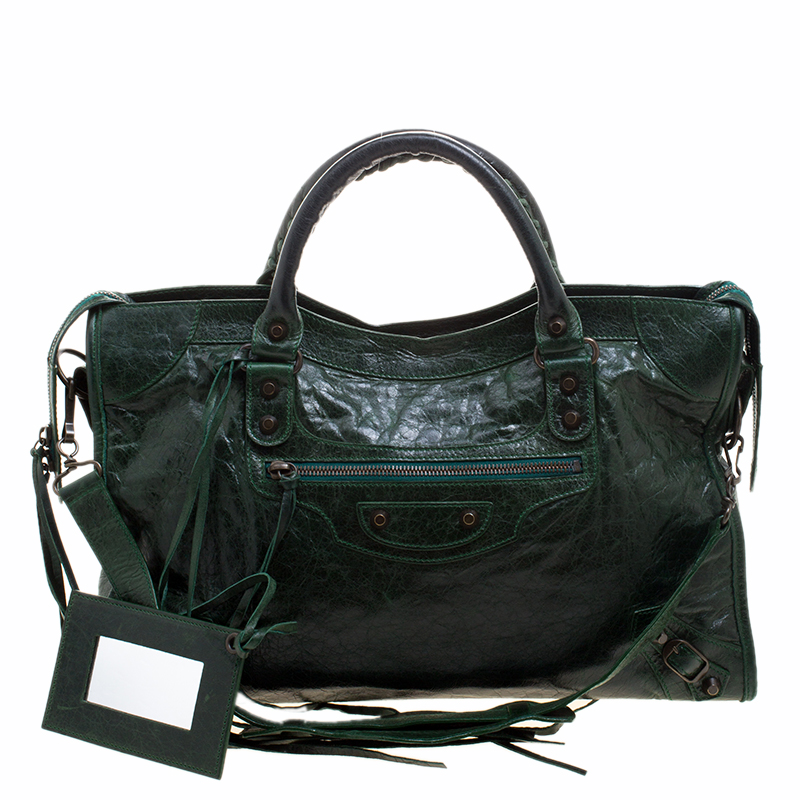 Pre Owned Balenciaga Pine Leather Classic City RH Tote