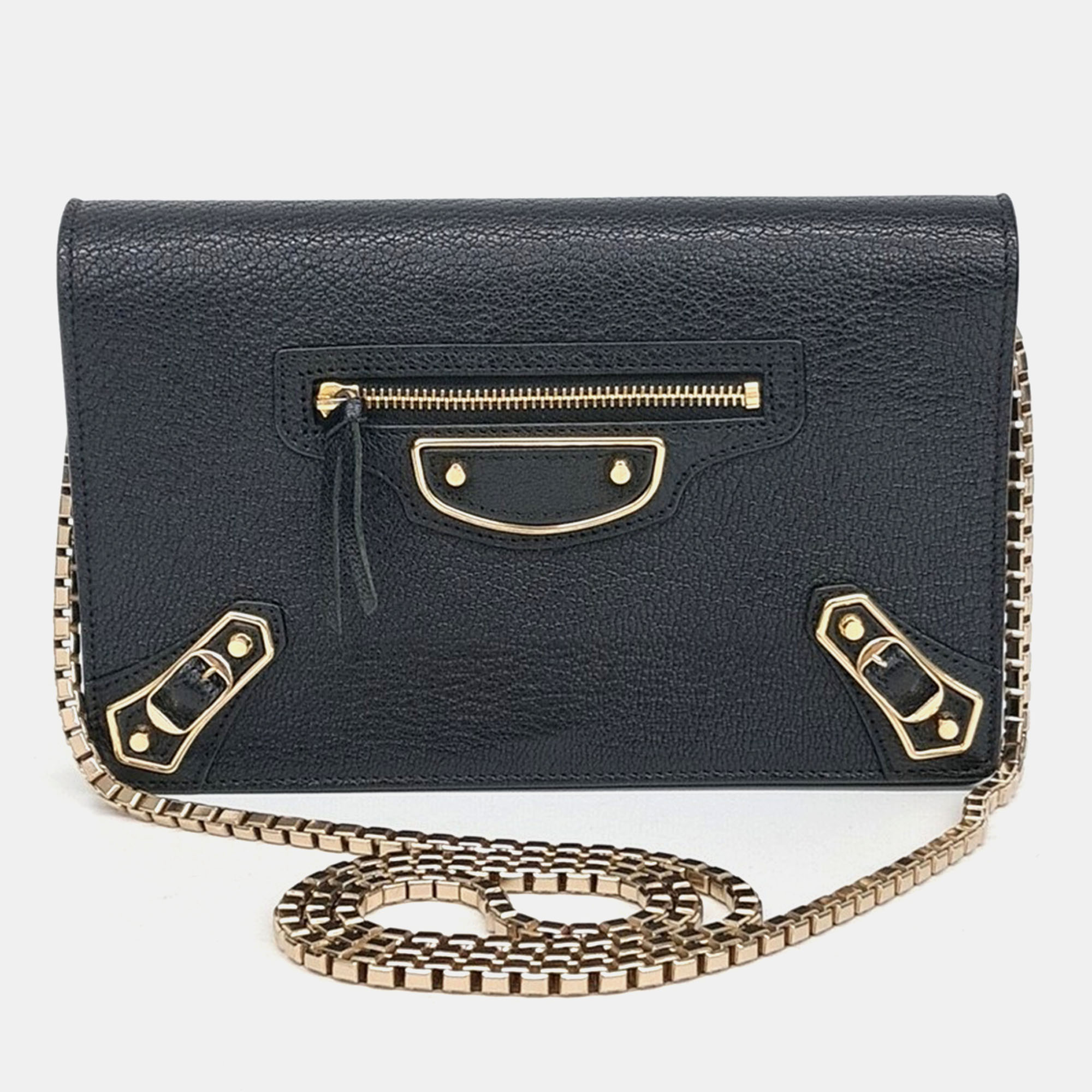 

Balenciaga Black Leather Metal Edge Chain Crossbody Bag