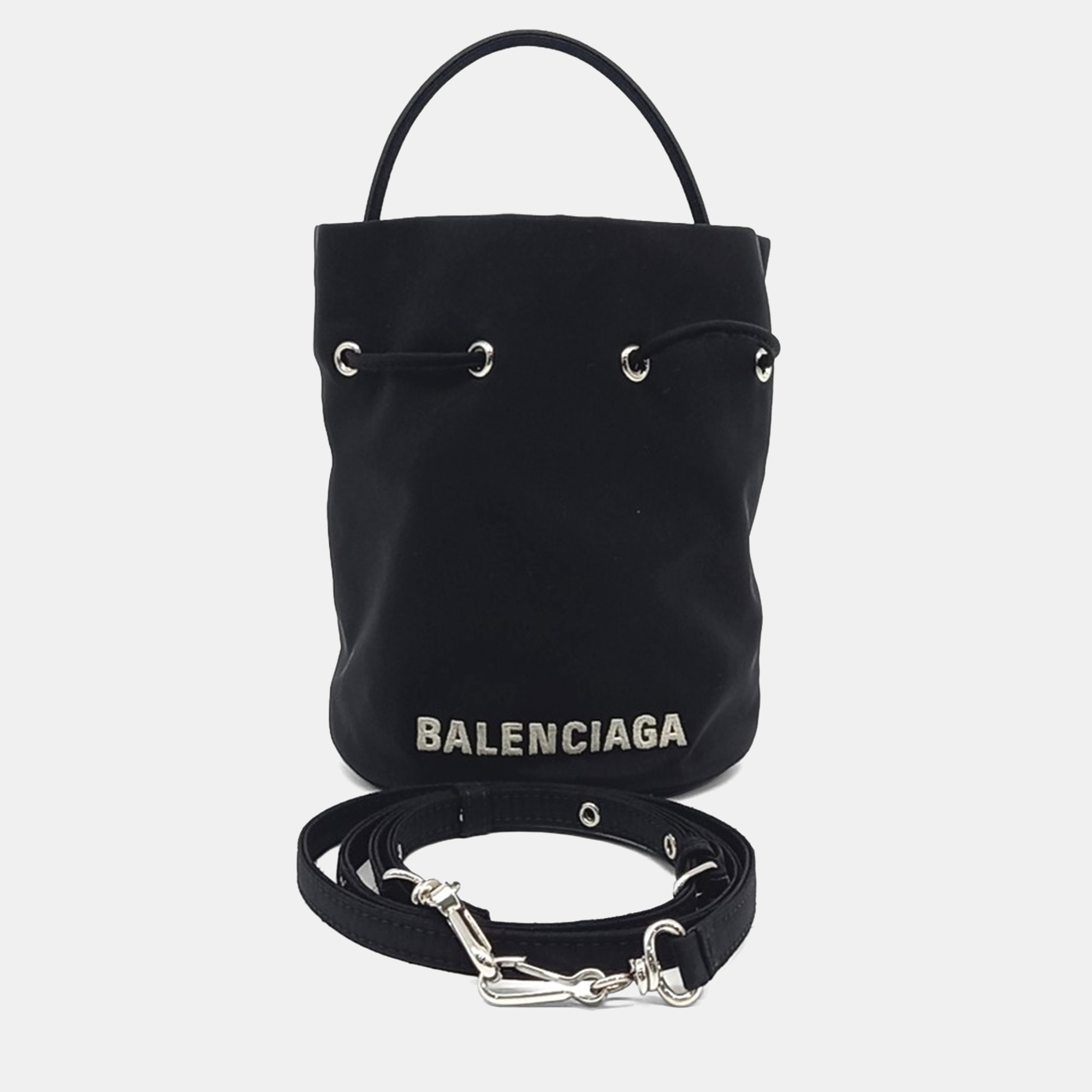 

Balenciaga Black Fabric Wheel Drawstring Bucket Bag