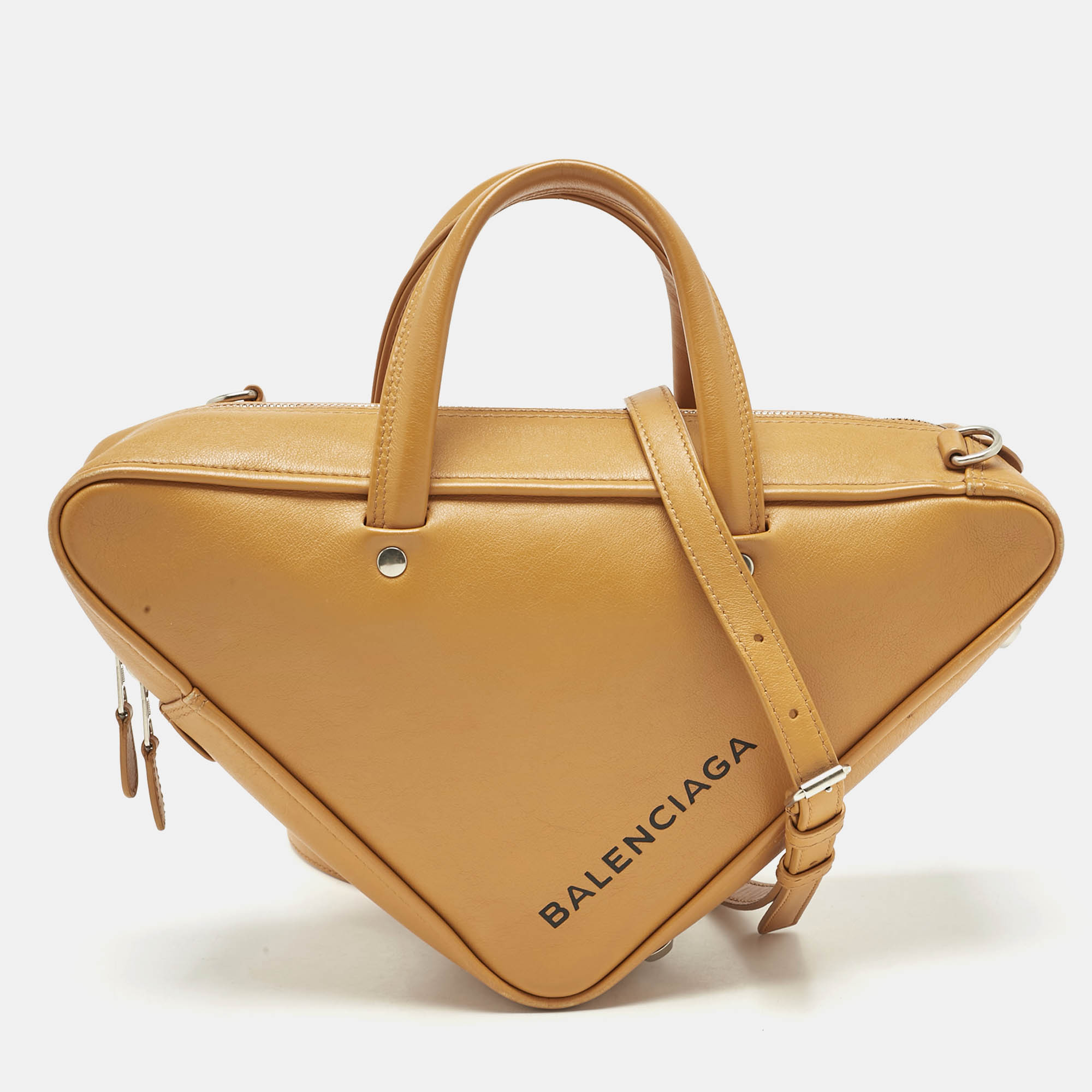 

Balenciaga Mustard Yellow Leather Triangle Duffle S Bag