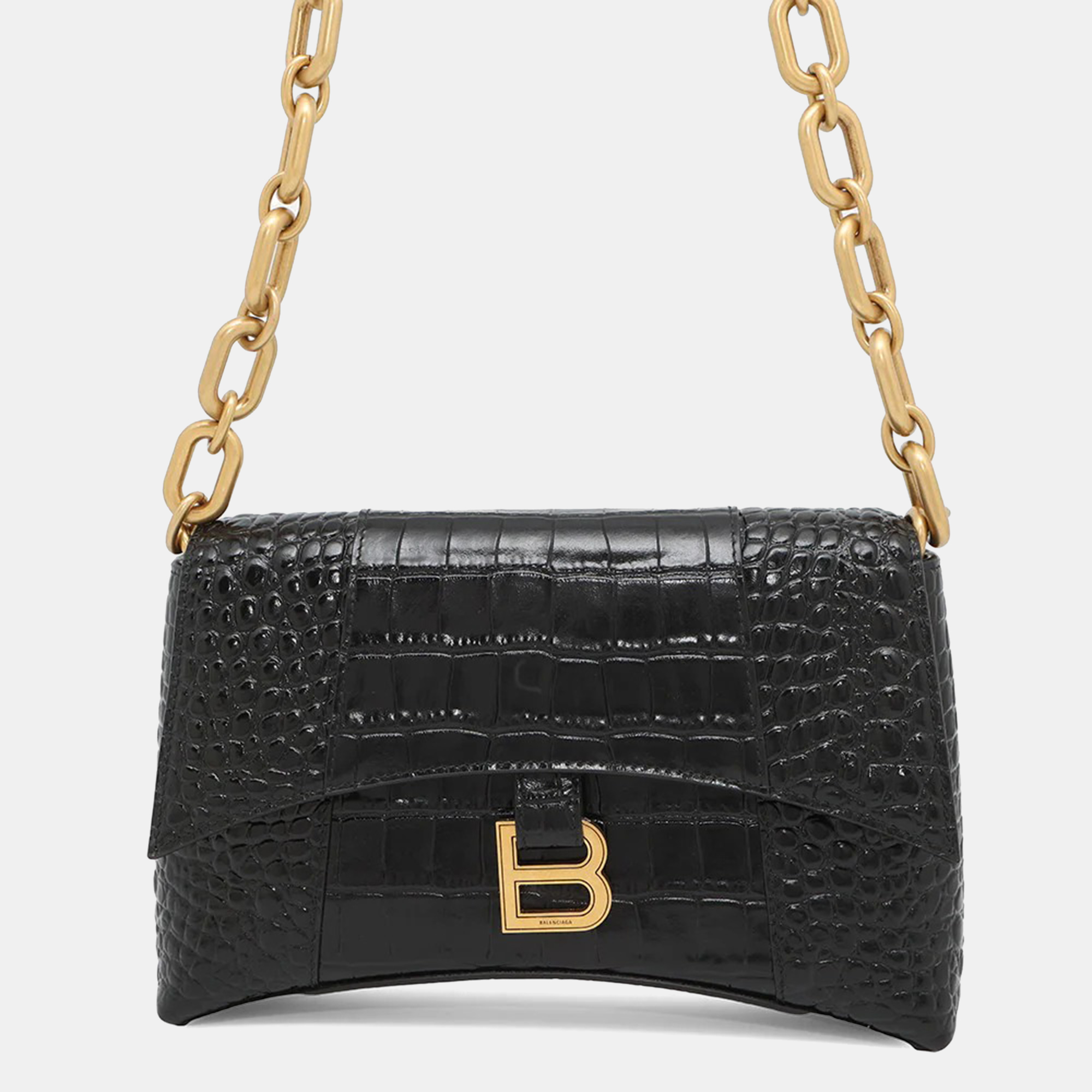 

Balenciaga Downtown  Black Croco Embossed Leather Chain Shoulder Bag
