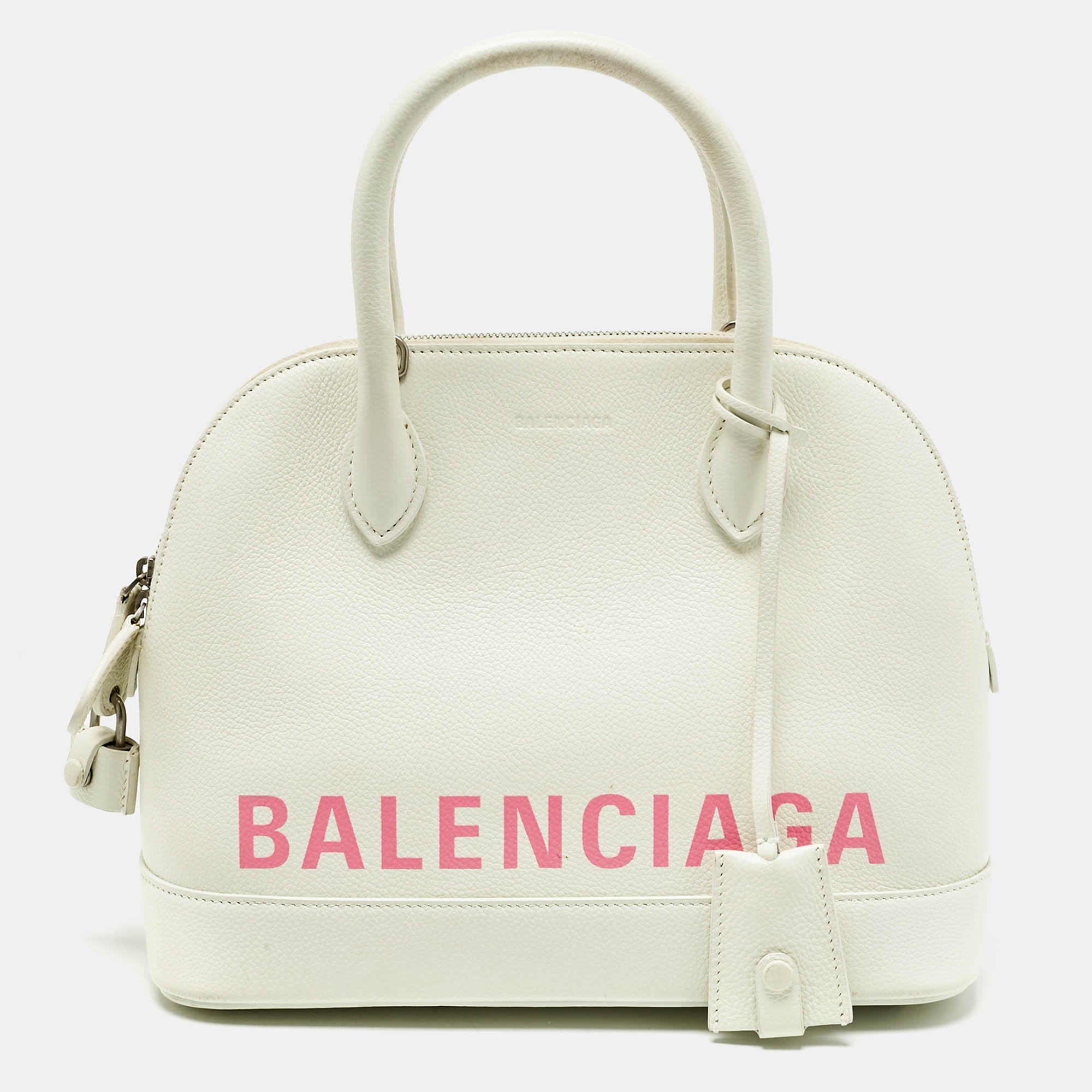 

Balenciaga White/Pink Leather Small Ville Satchel