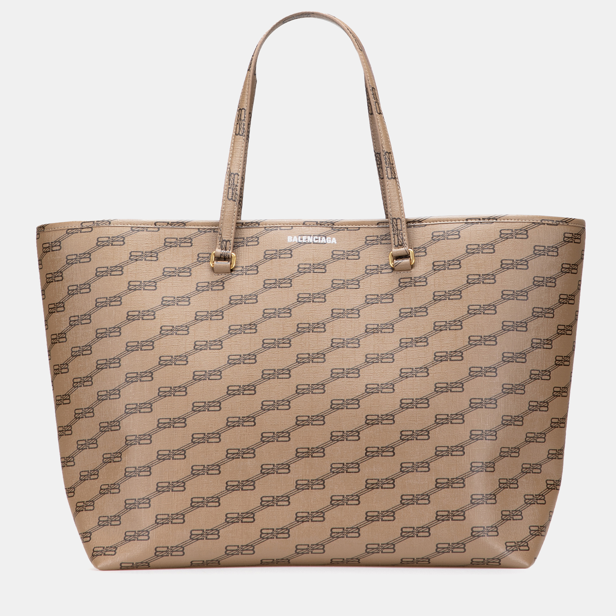 

Balenciaga Brown Large BB Monogram Coated Canvas Signature East West Shopper Bag