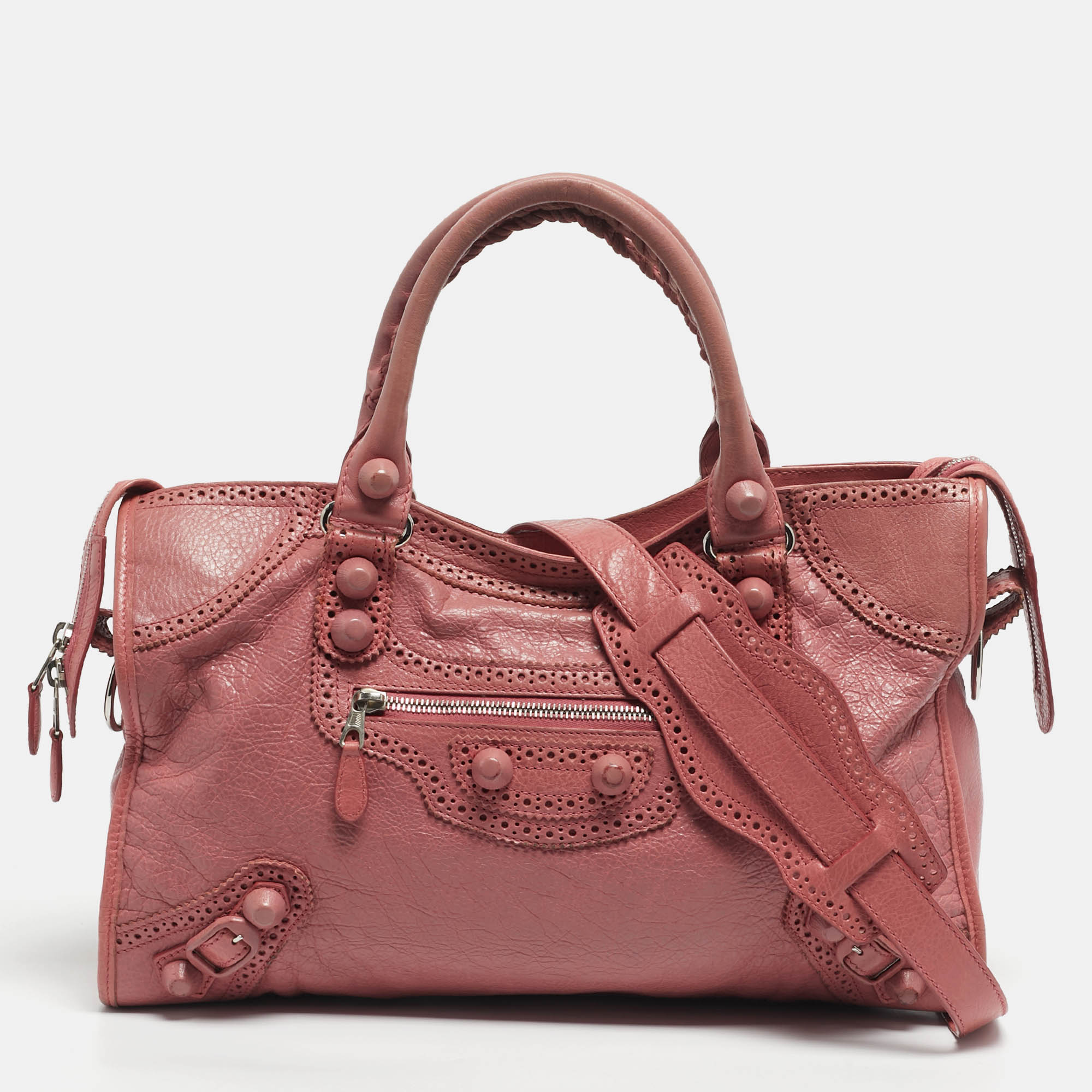 Pre-owned Balenciaga Pink Leather Brogues Classic City Tote