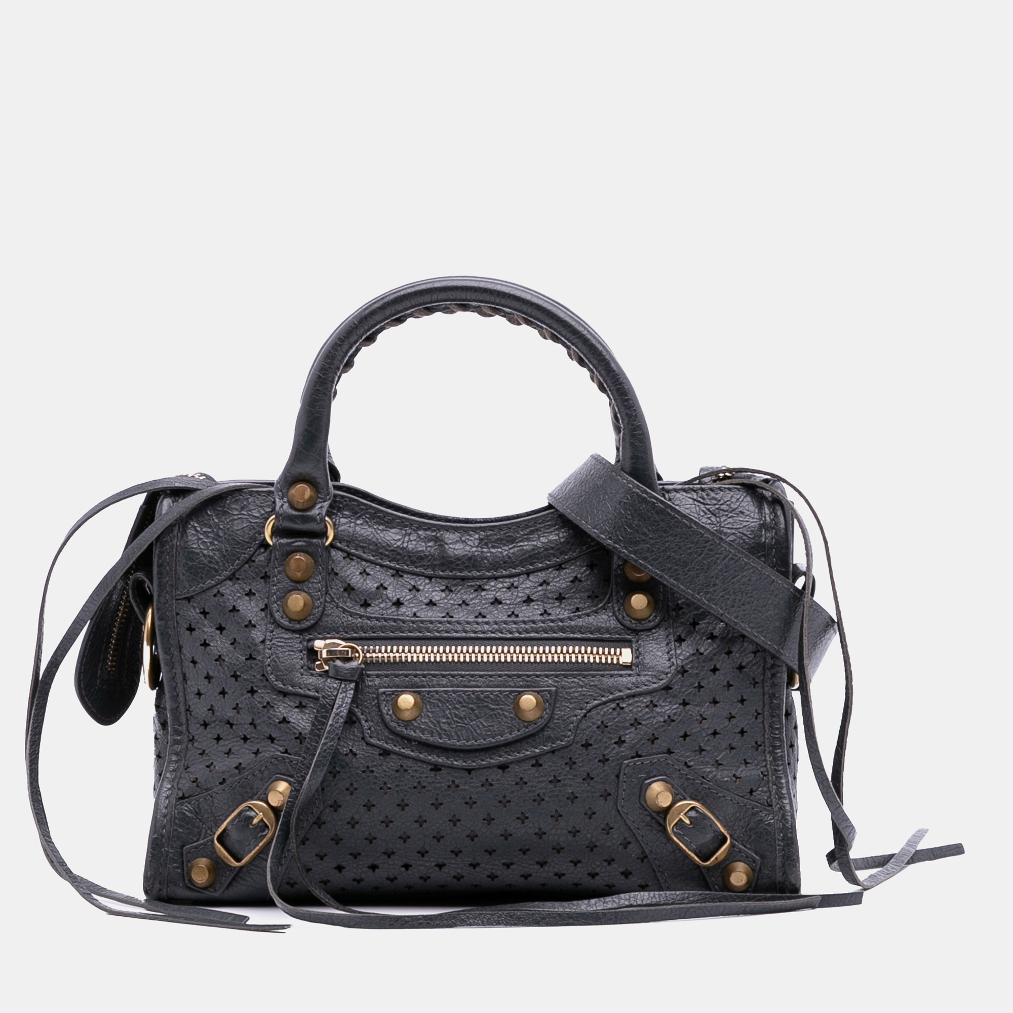 

Balenciaga Grey Mini Lambskin Motocross Stadio Laser Cut Cross Classic City Satchel