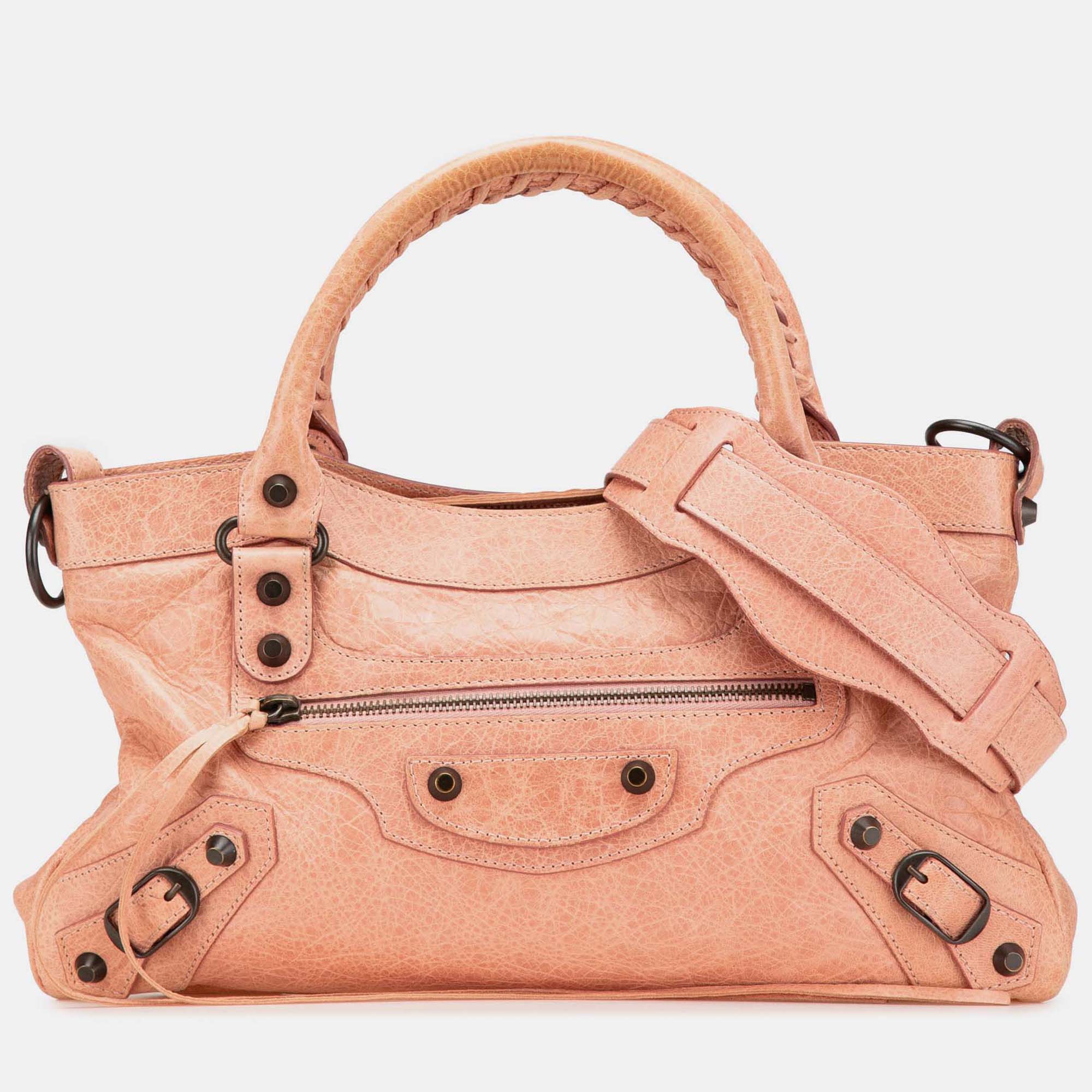 

Balenciaga Pink Lambskin Motocross Classic First Satchel