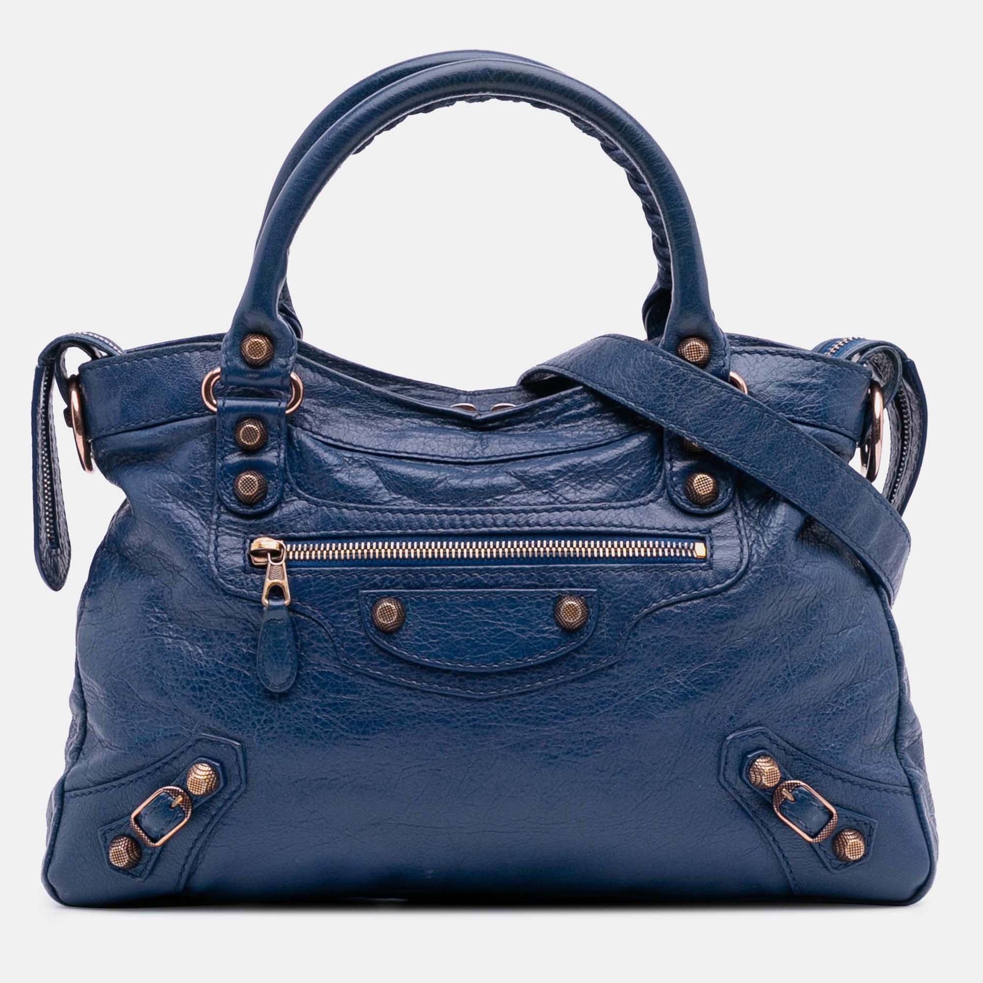 

Balenciaga Blue Lambskin Motocross Giant 12 First Satchel
