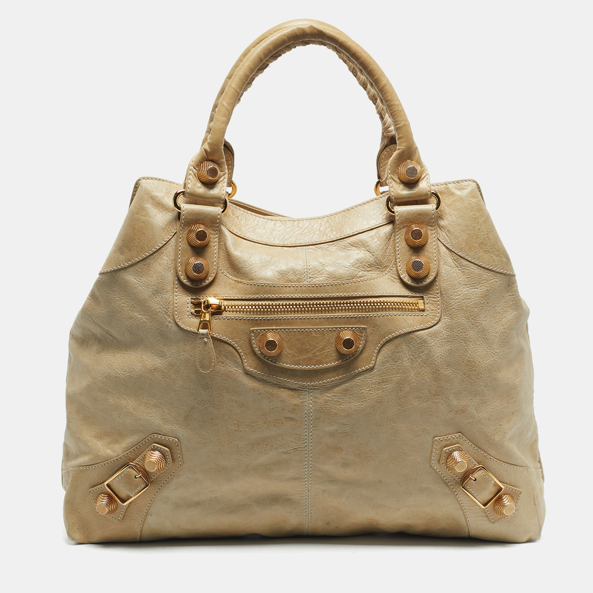 Pre-owned Balenciaga Cream Leather Ggh Brief Tote In White