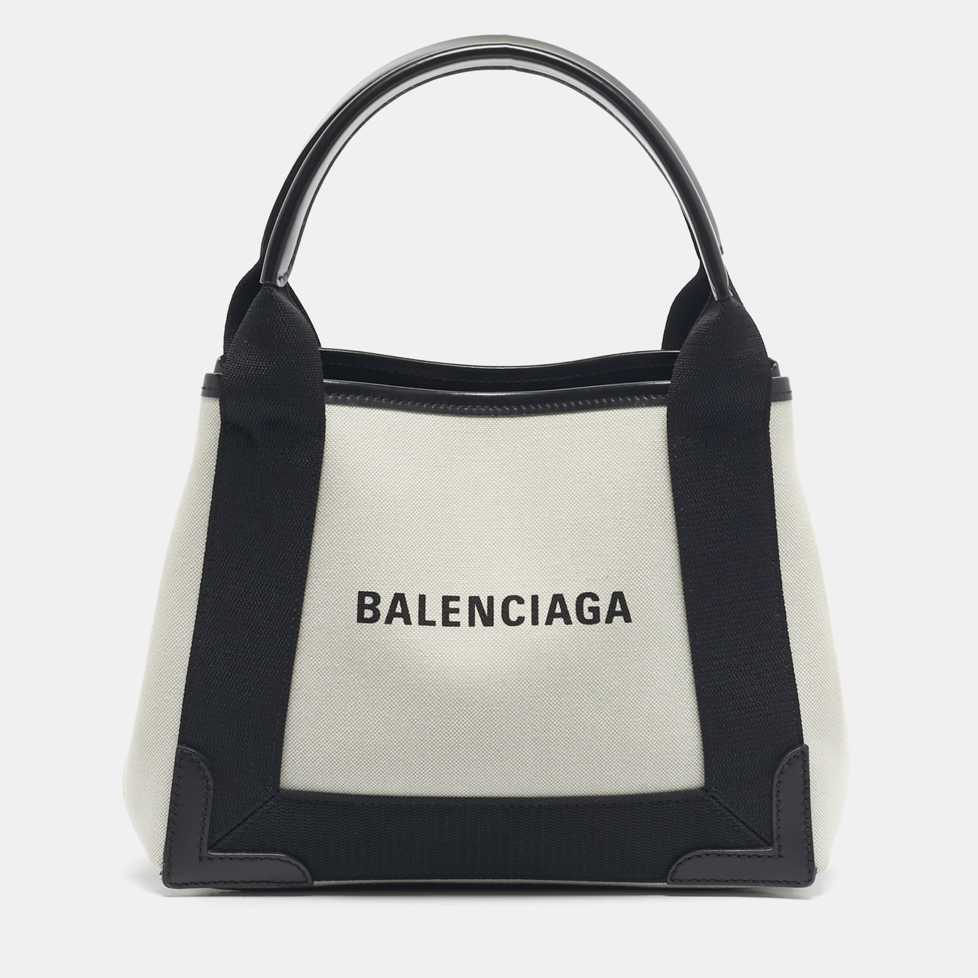 Pre-owned Balenciaga Black/off White Canvas And Leather Xs Cabas Tote