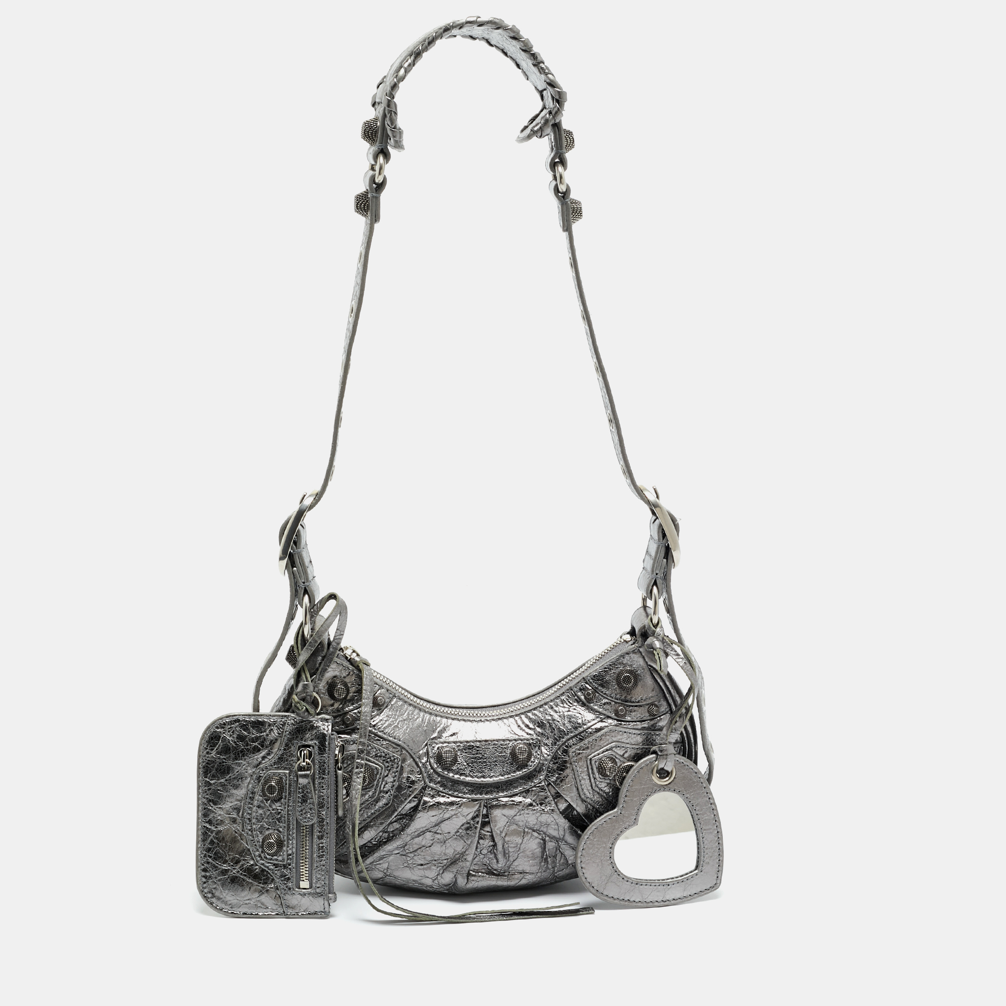 

Balenciaga Metallic Grey Leather  Le Cagole Shoulder Bag
