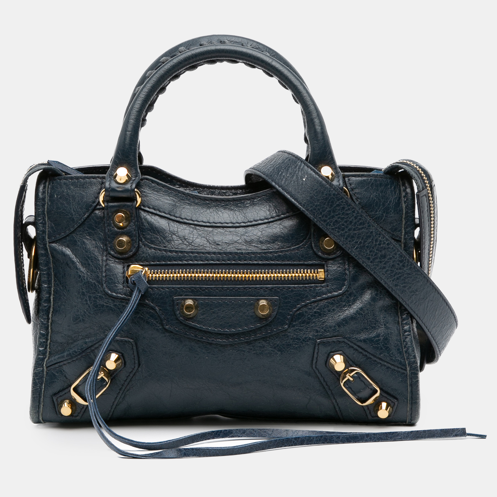 

Balenciaga Blue Mini Lambskin Motocross Classic City Satchel