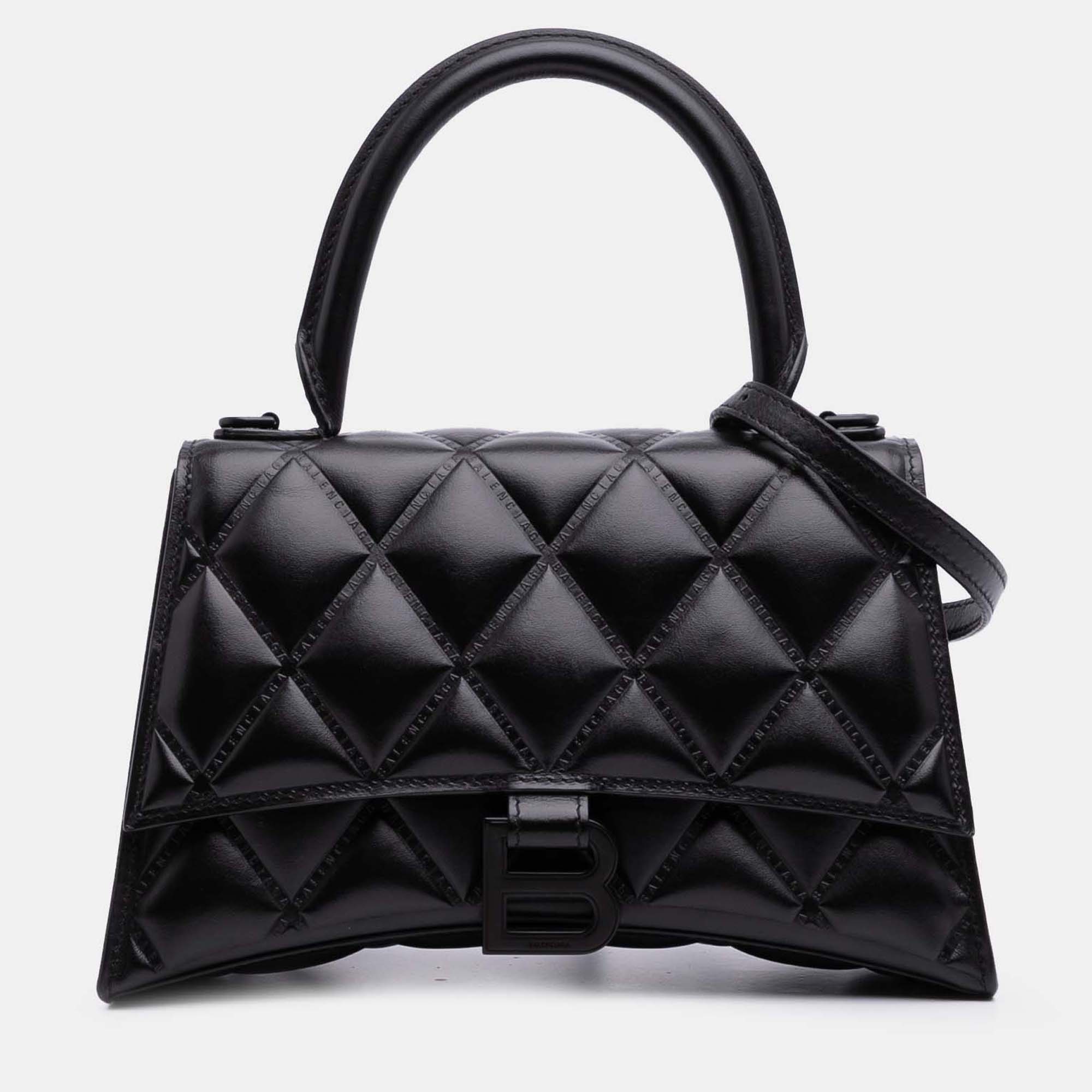 

Balenciaga Black Small Quilted Leather Hourglass Top Handle Bag