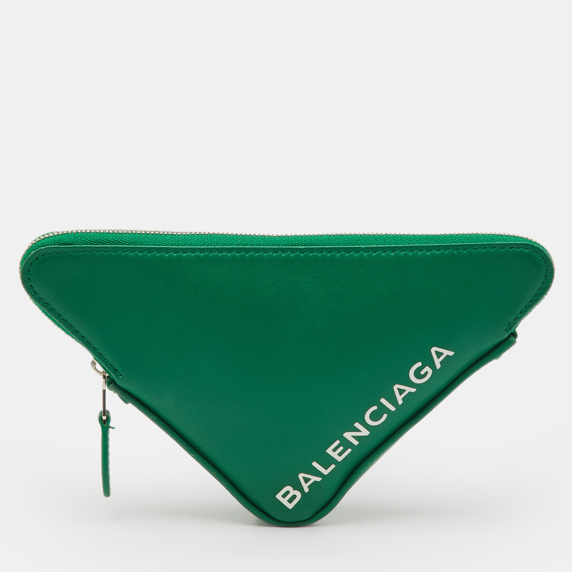 

Balenciaga Green Leather Small Triangle Zip Pouch
