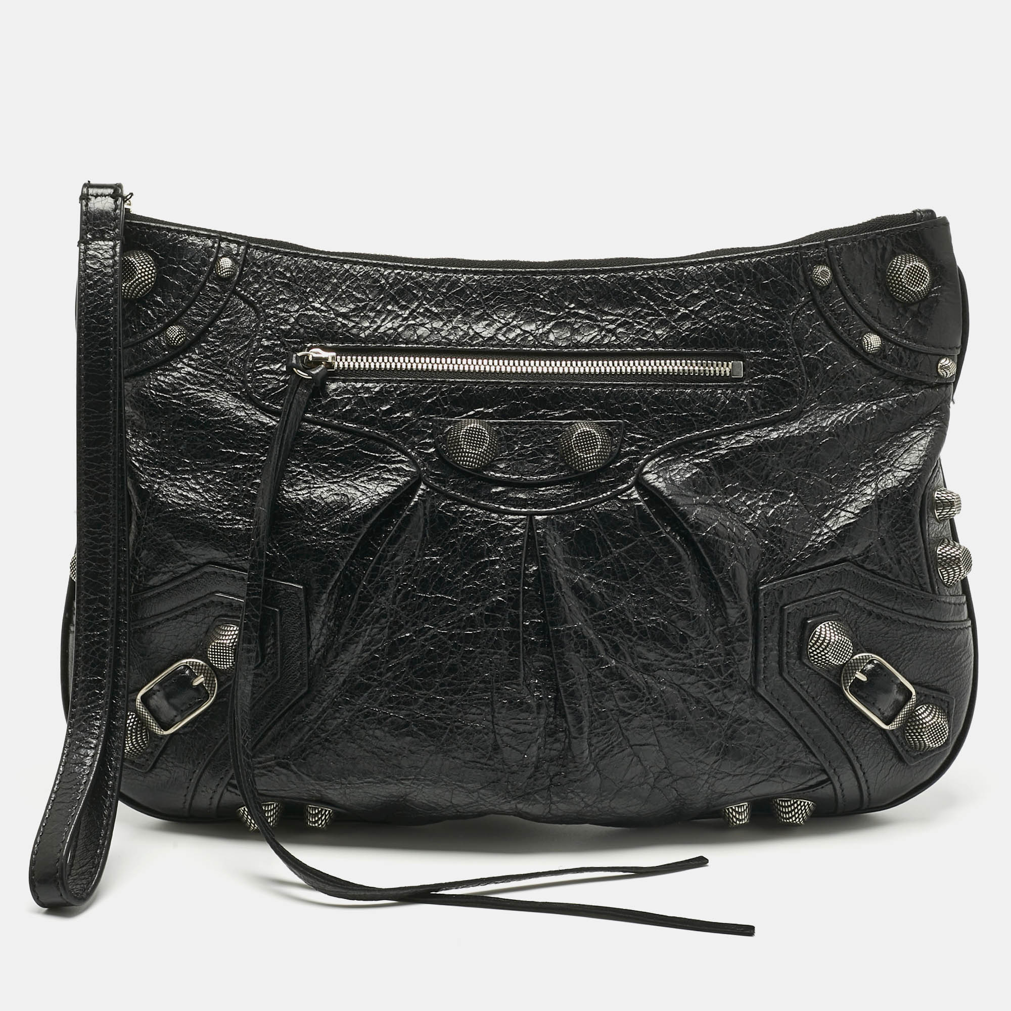 Pre-owned Balenciaga Black Leather Le Cagole Wristlet Pouch