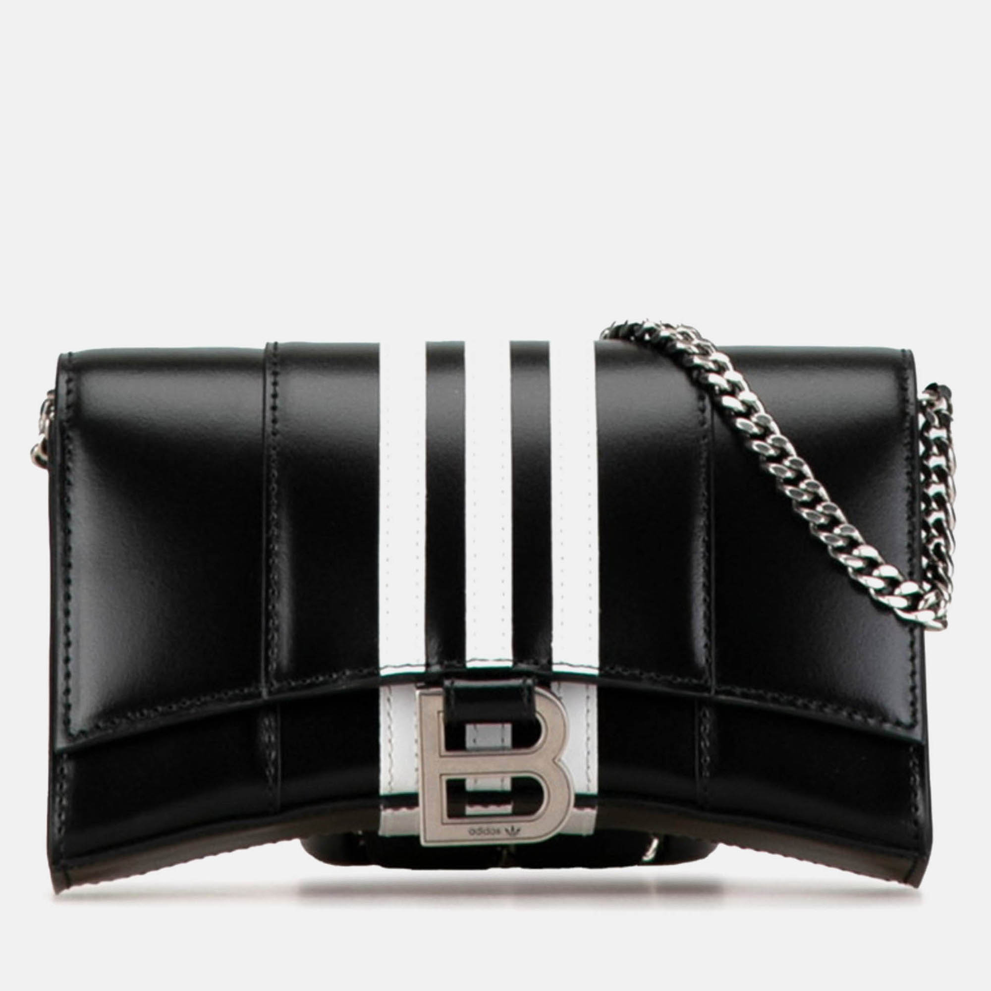 

Balenciaga X Adidas Hourglass Crossbody Chain Wallet Shoulder Bag Black White Leather